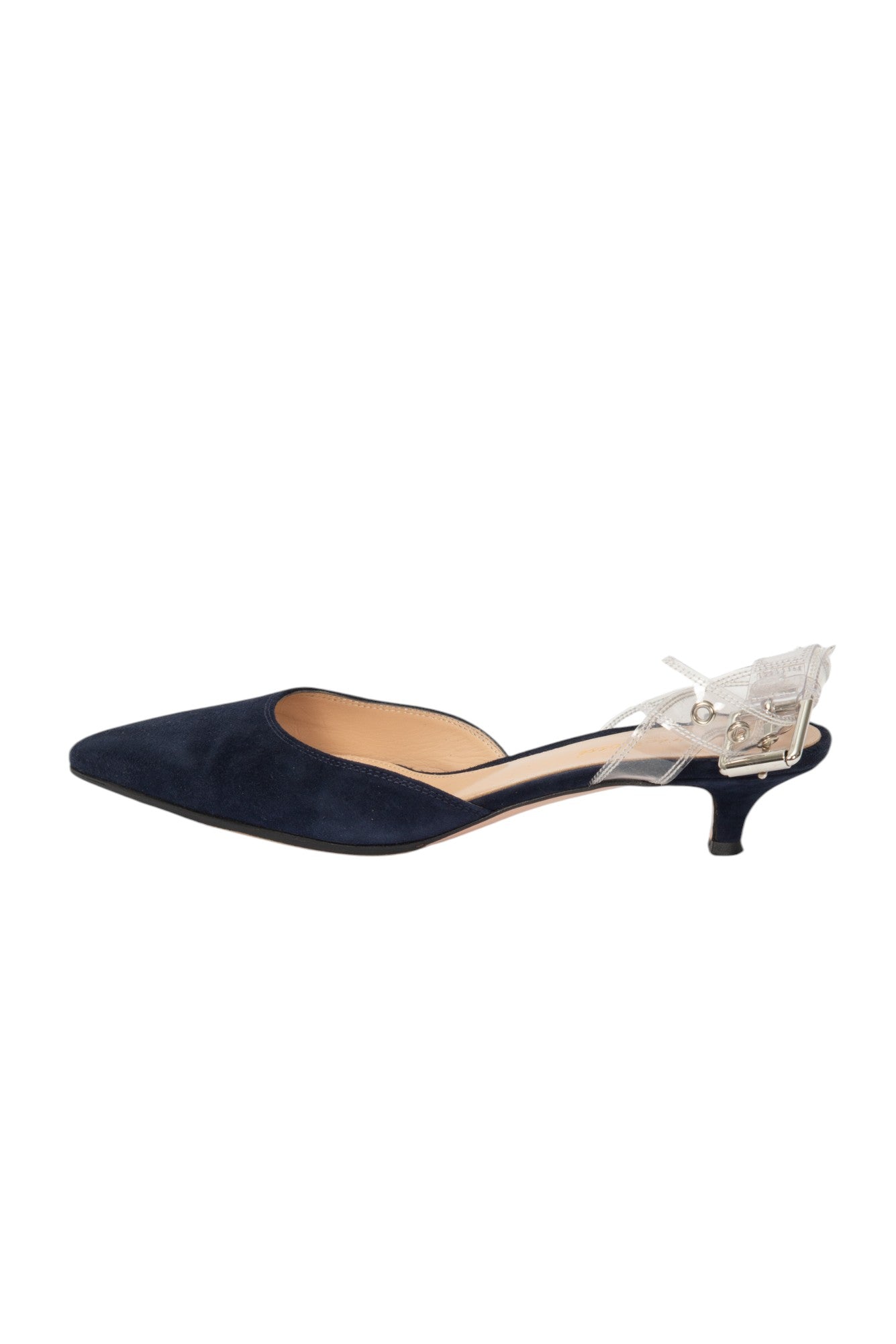 GIANVITO ROSSI Blue Suede Glyn PVC Ankle Strap Pumps Size 36.5