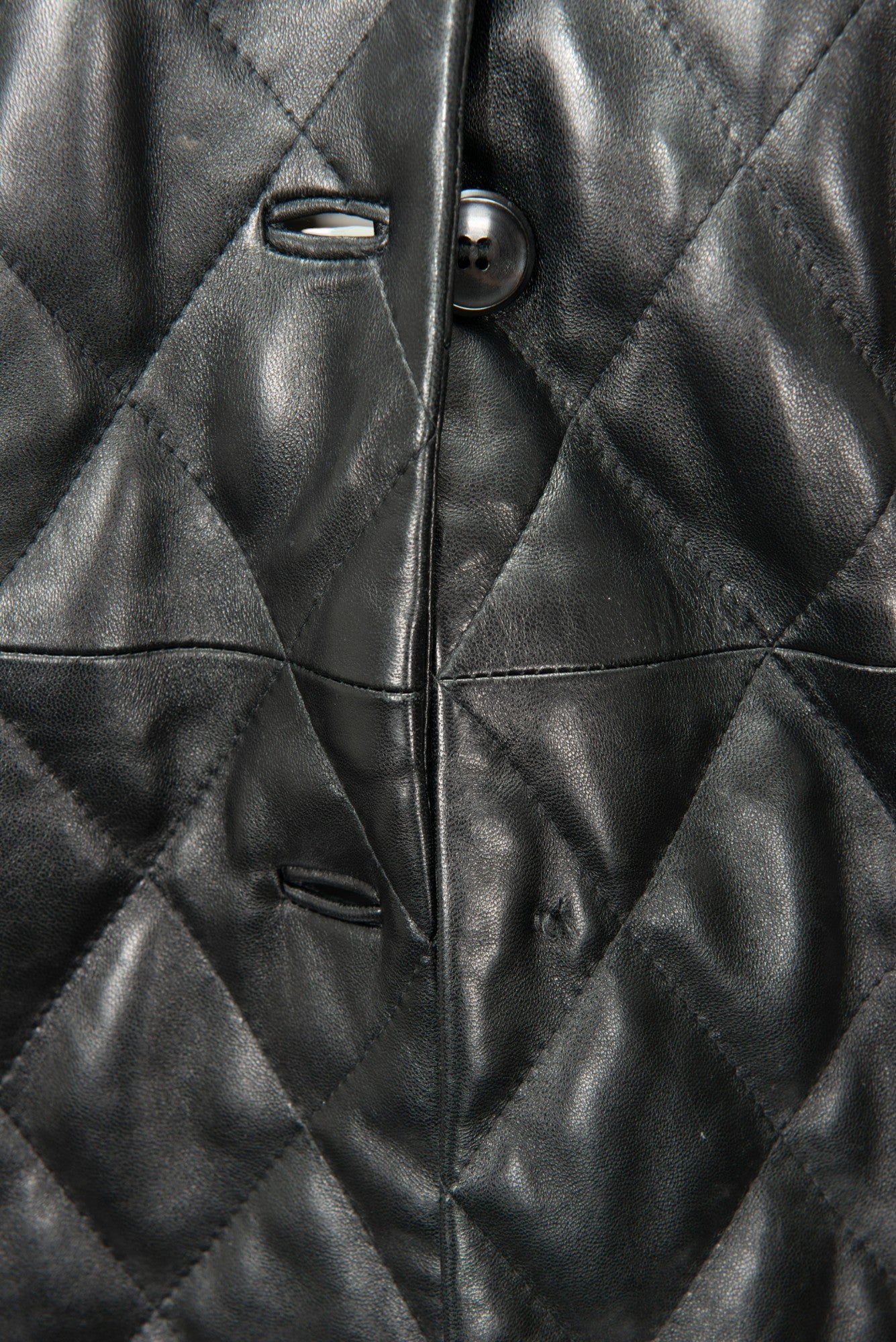 BURBERRY Black Leather Quilted Mid-Length Jacket Size XS