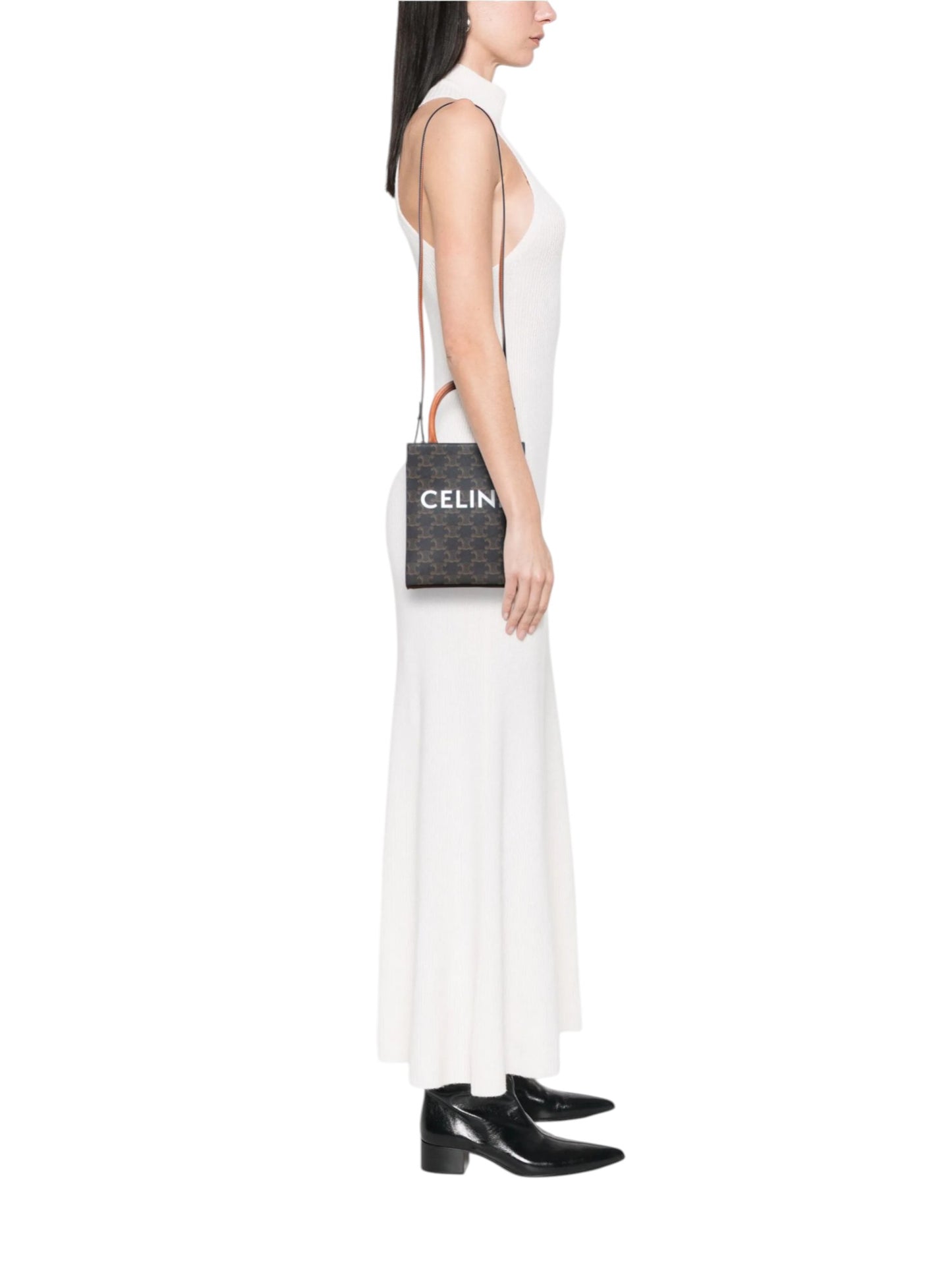 CELINE Brown Triomphe Vertical Cabas Mini Crossbody Bag