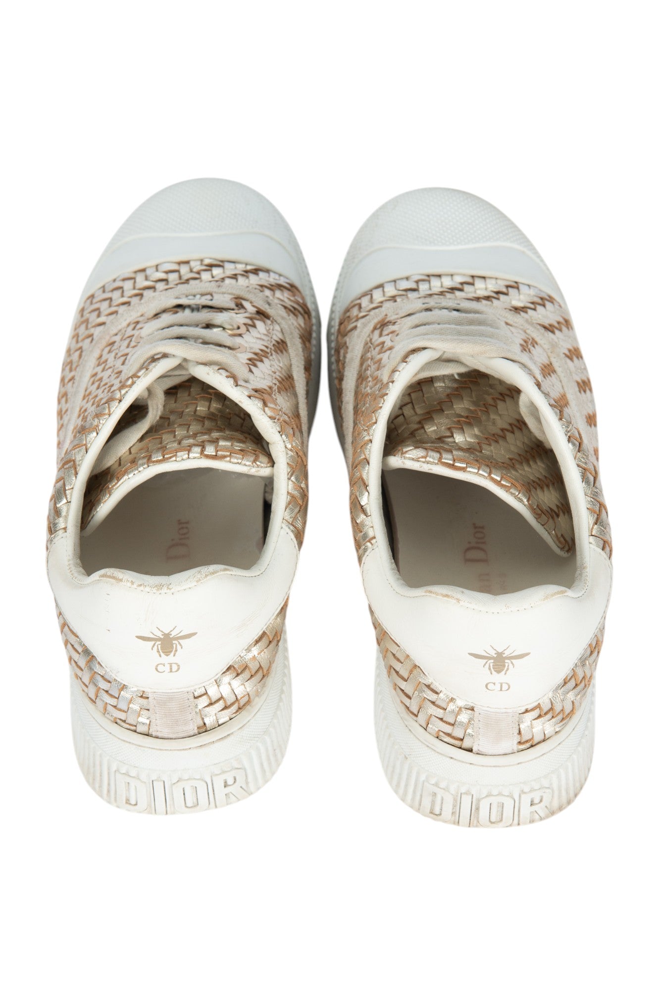 CHRISTIAN DIOR Gold Woven Leather Sneakers Size 37 US 7