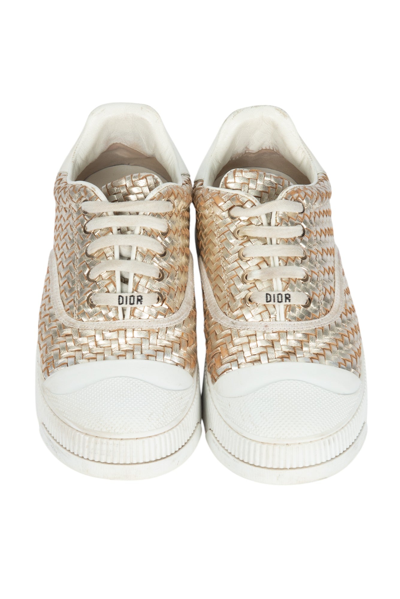 CHRISTIAN DIOR Gold Woven Leather Sneakers Size 37 US 7