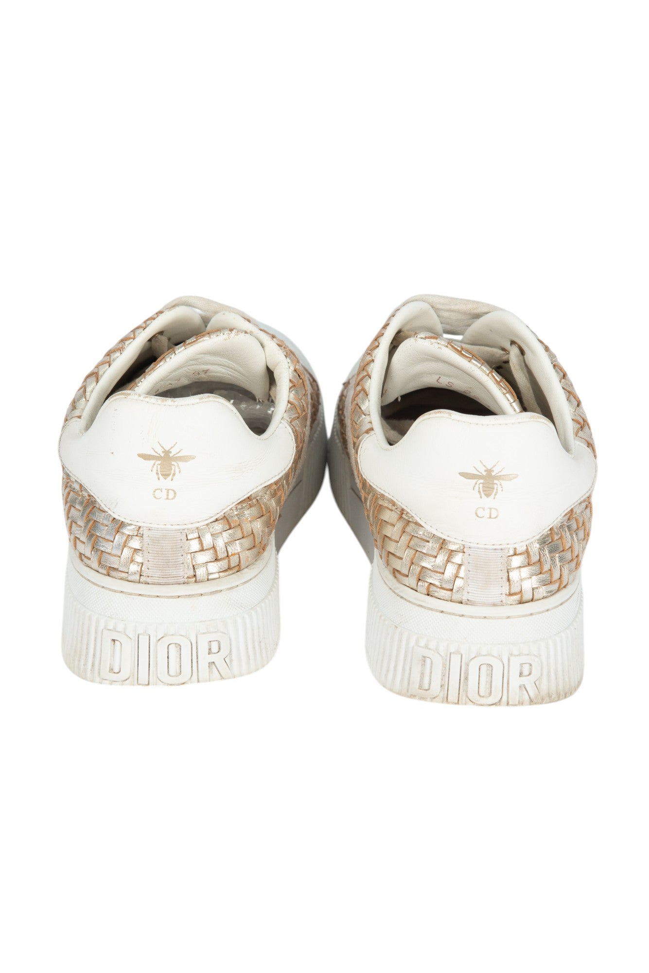 CHRISTIAN DIOR Gold Woven Leather Sneakers Size 37 US 7