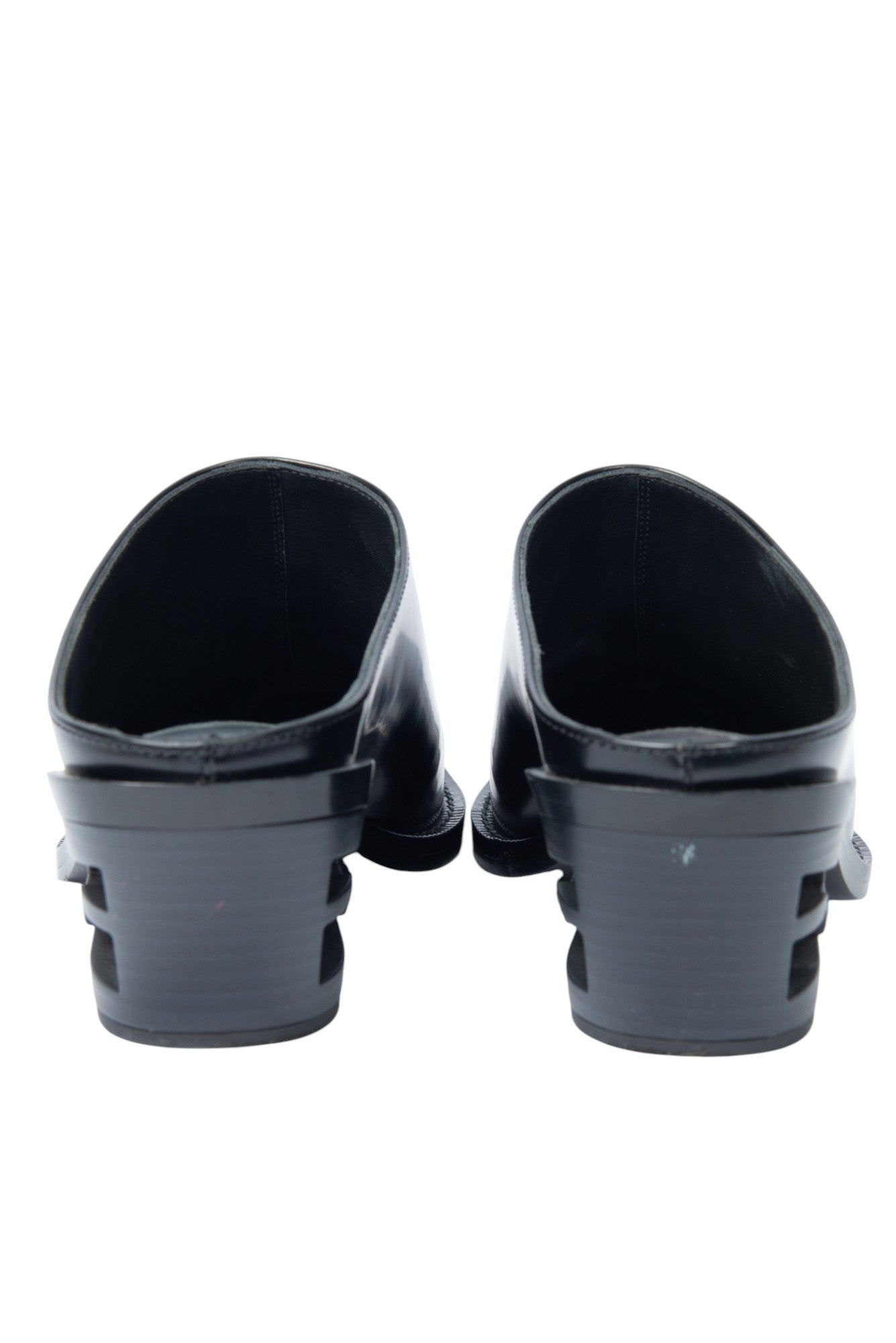 FENDI Black Leather FF Cutout Mules Size 36.5 US 6.5