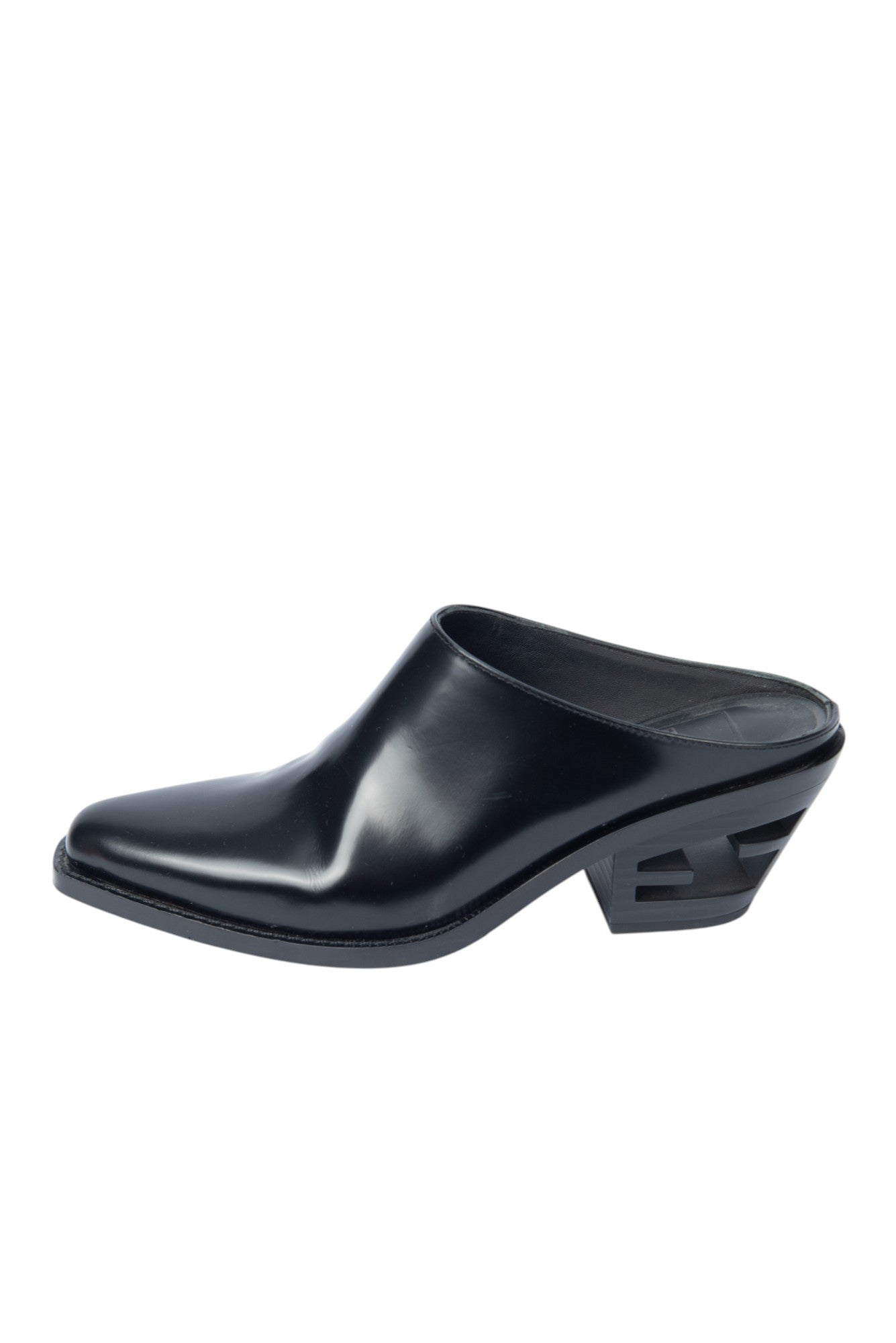 FENDI Black Leather FF Cutout Mules Size 36.5 US 6.5