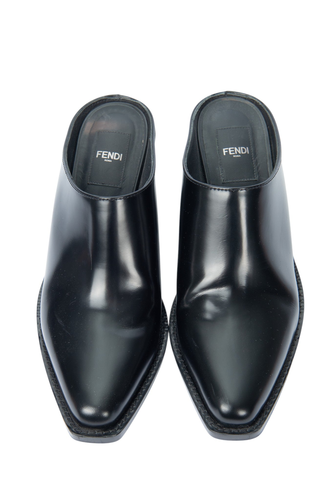 FENDI Black Leather FF Cutout Mules Size 36.5 US 6.5