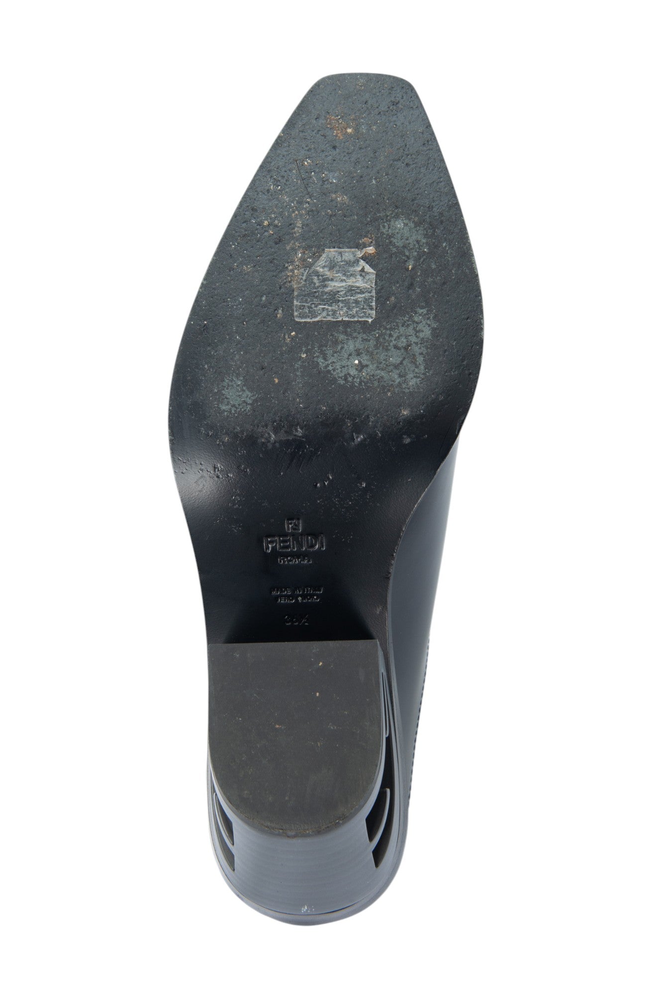 FENDI Black Leather FF Cutout Mules Size 36.5 US 6.5