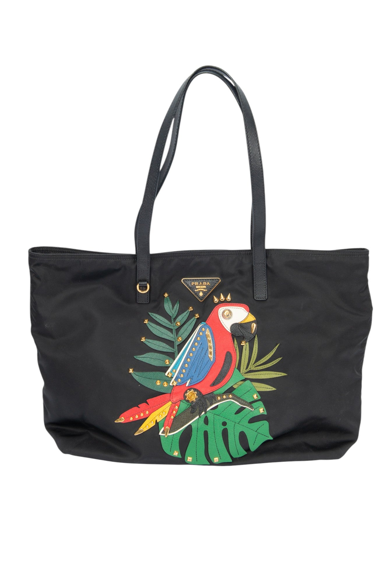 PRADA Black Tessuto Nylon Parrot Medium Tote Shoulder Bag