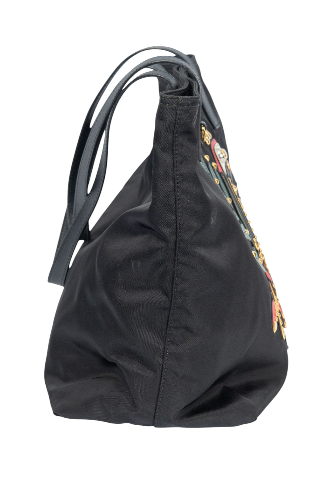 PRADA Black Tessuto Nylon Parrot Medium Tote Shoulder Bag