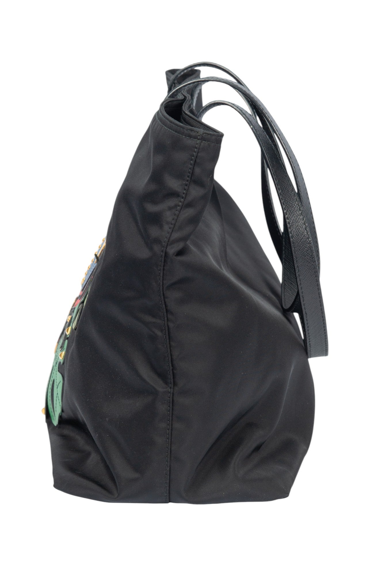PRADA Black Tessuto Nylon Parrot Medium Tote Shoulder Bag