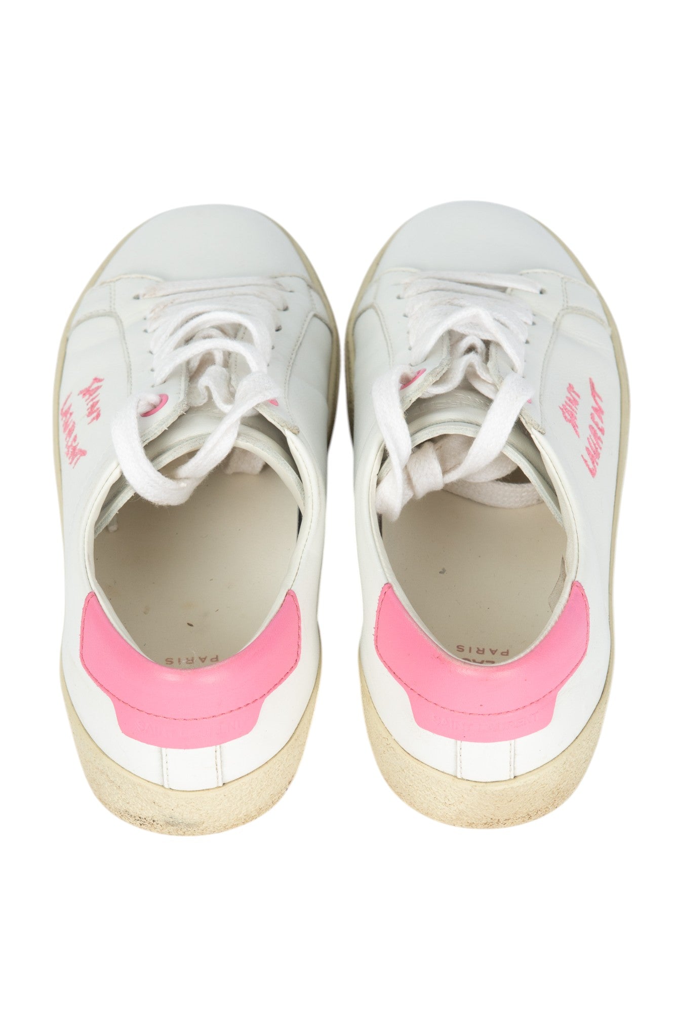 SAINT LAURENT White Pink Leather Logo Court Classic Sneakers Size 35 US 5