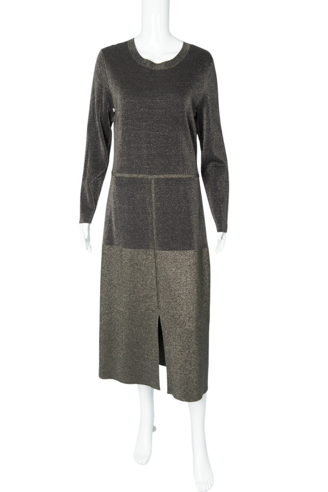 AKRIS Metallic Wool Blend Knit Midi Dress Size 12 EU 44