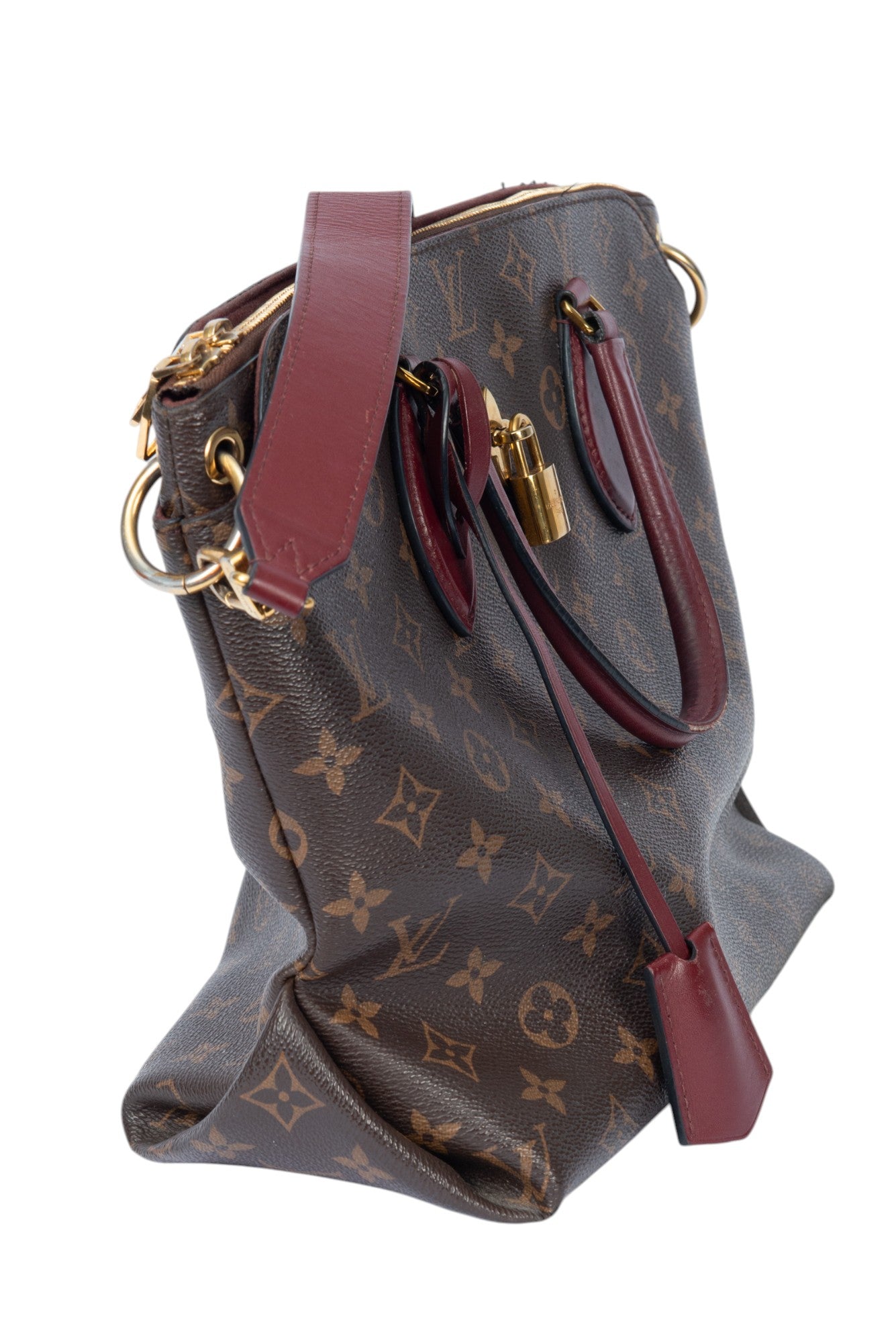 LOUIS VUITTON Brown Leather Monogram Bordeaux Flower Tote Bag