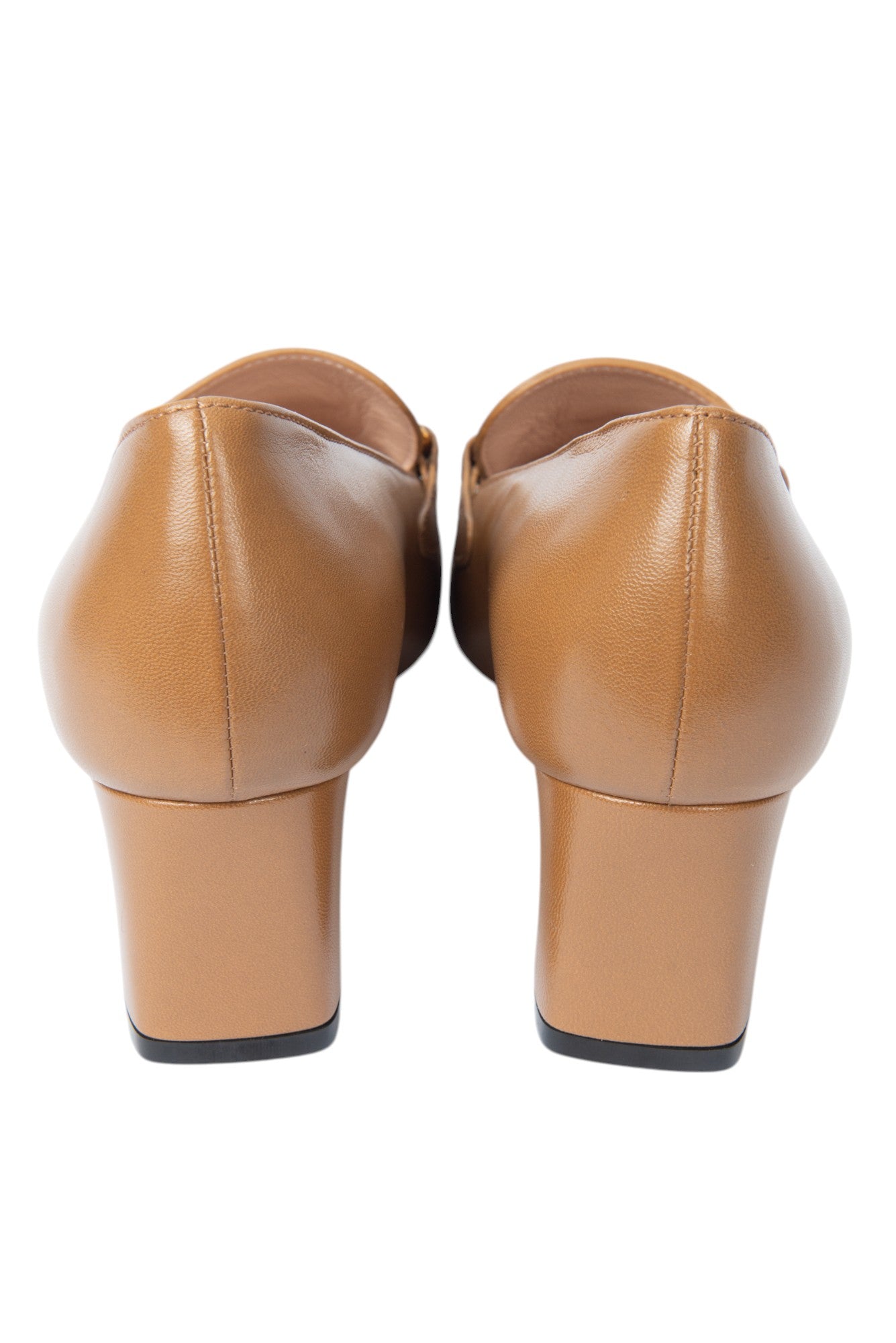 GUCCI Brown Leather G Zumi Logo Loafer Heels Size 36.5 US 6.5