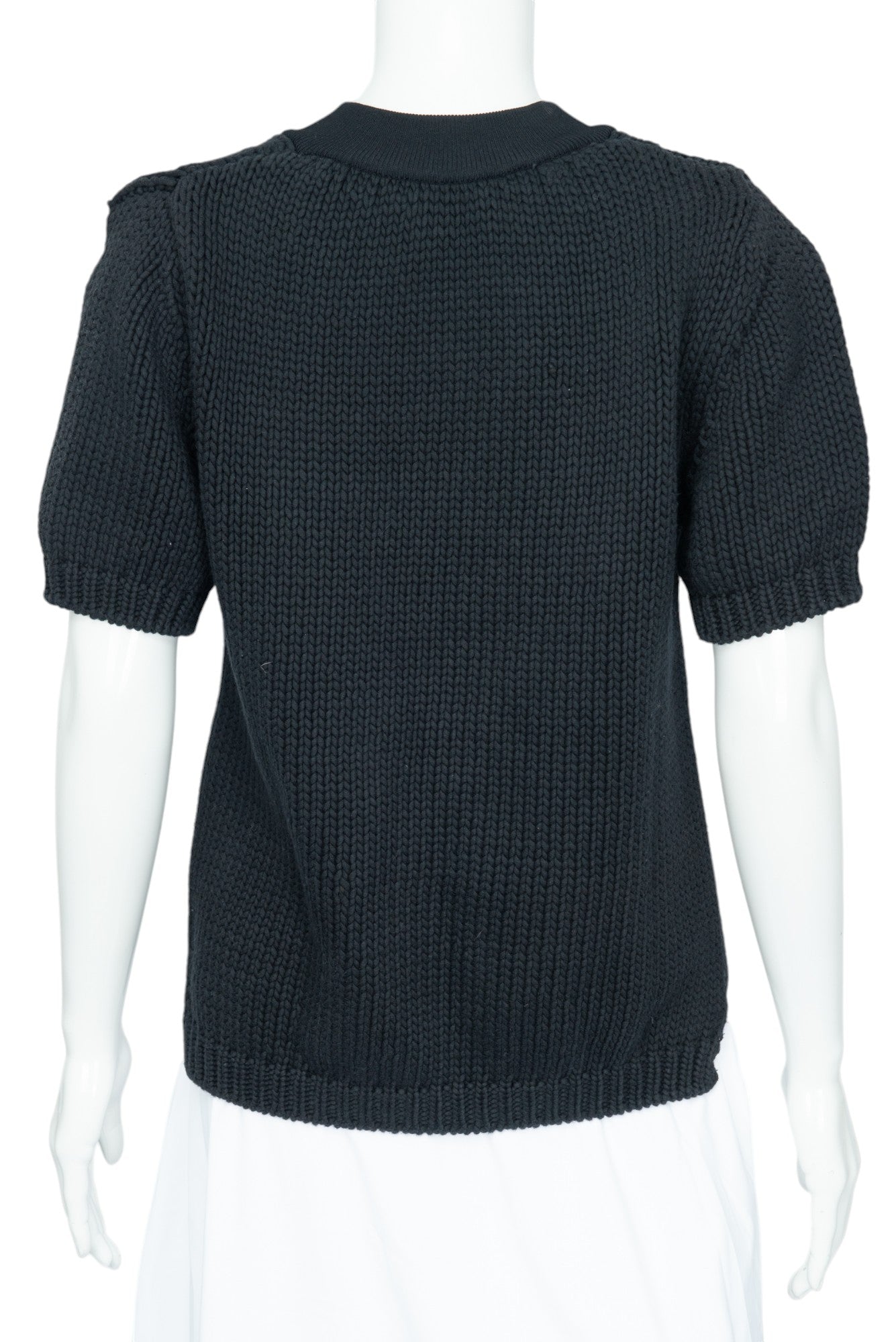 FENDI Black Cotton Knit Floral Appliqué Sweater Size 42 US 6