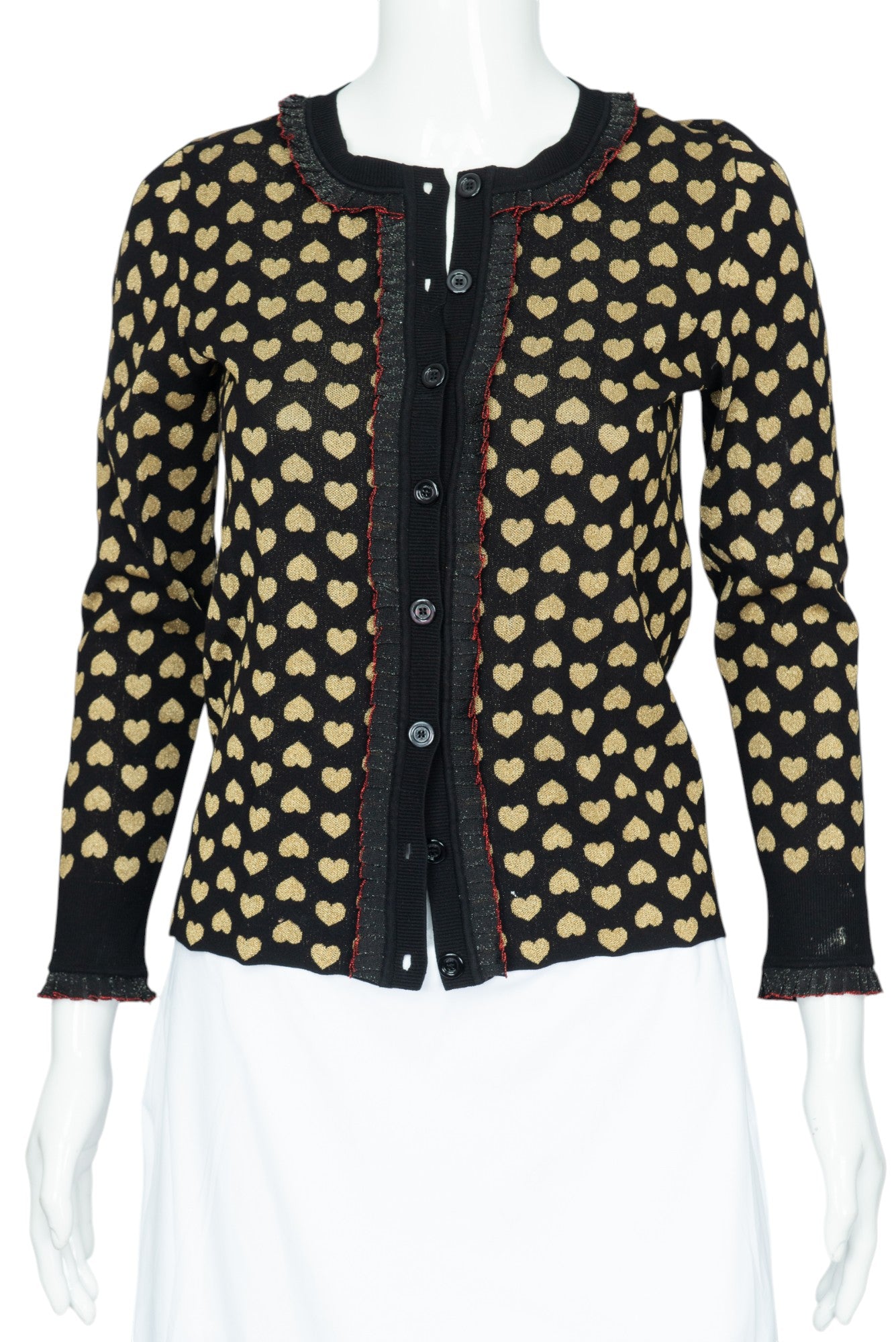 GUCCI Black Gold Knit Heart Cardigan Sweater Set Size S