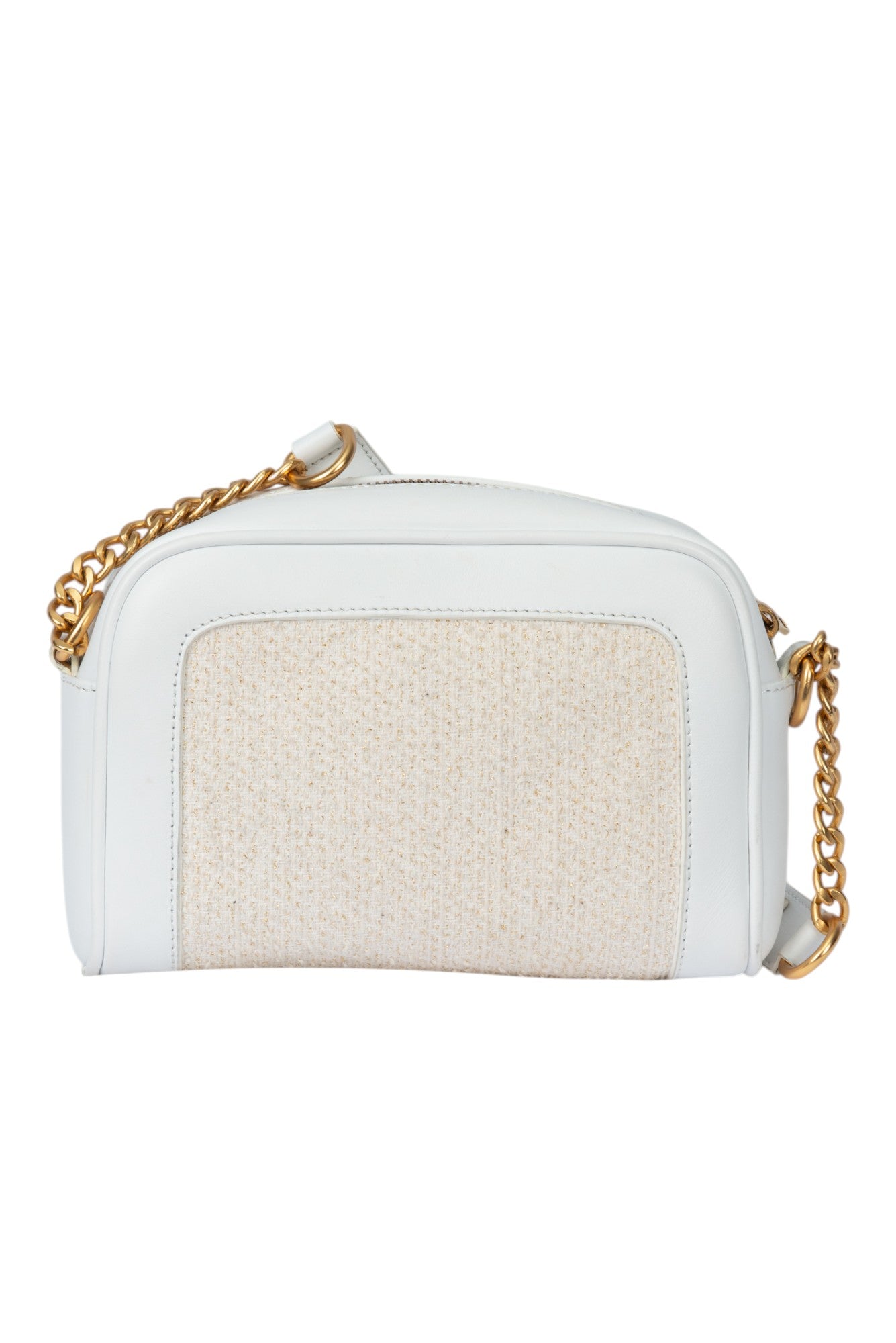 BALMAIN White Gold Plaque Logo Accent Zip Shoulder Bag
