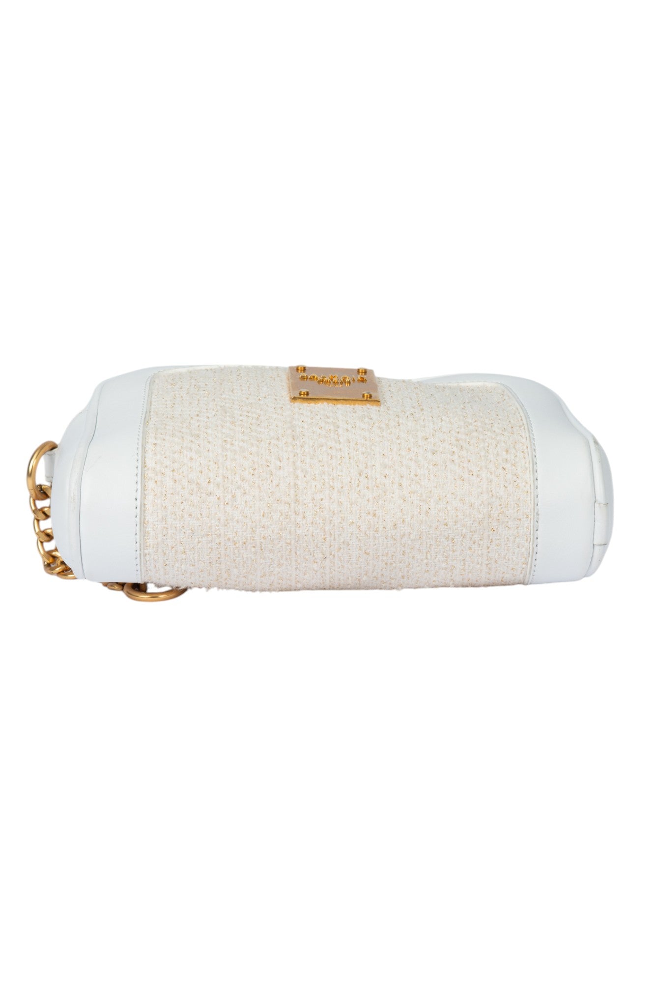 BALMAIN White Gold Plaque Logo Accent Zip Shoulder Bag