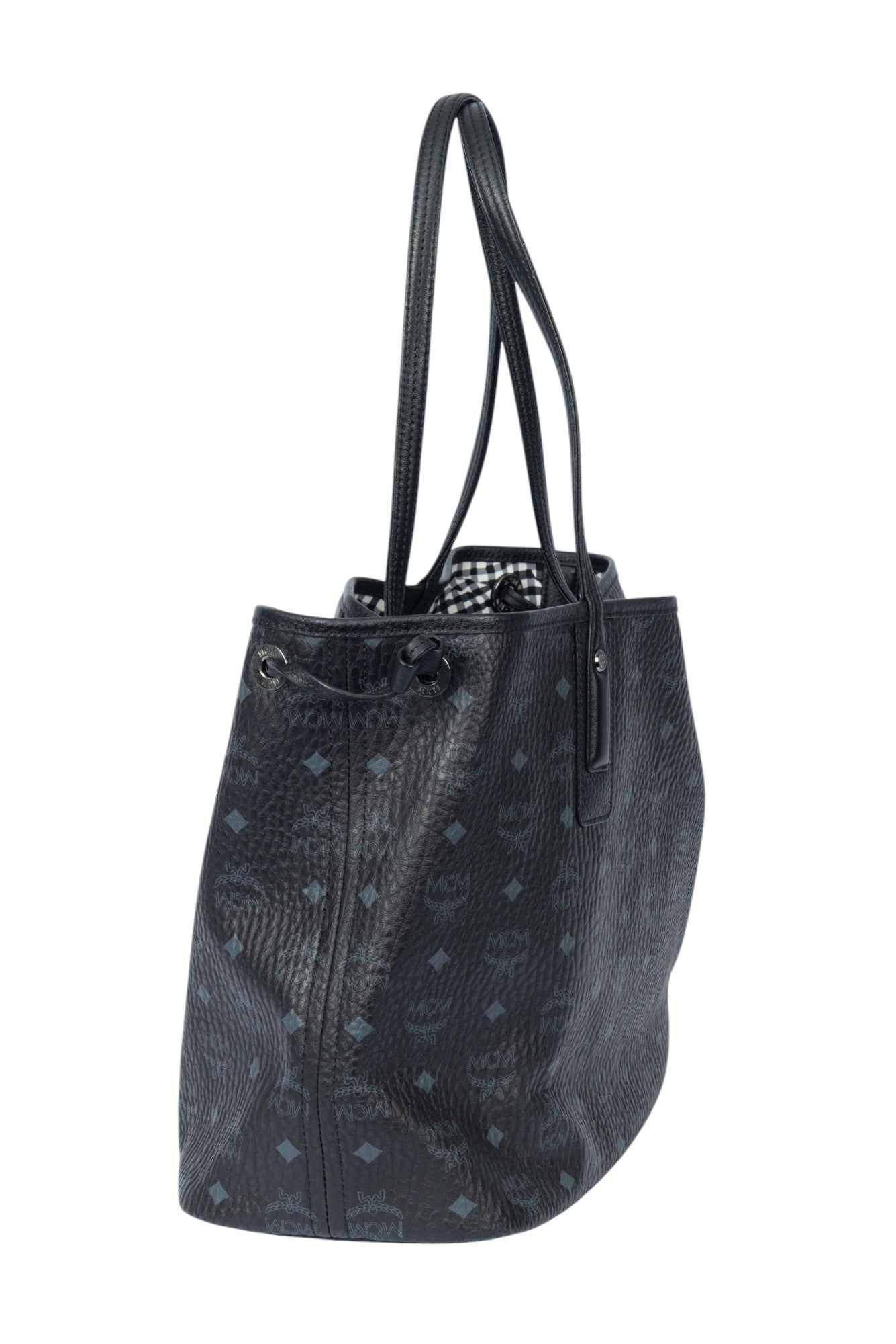 MCM Black Leather Visetos Reversible Liz Tote Bag