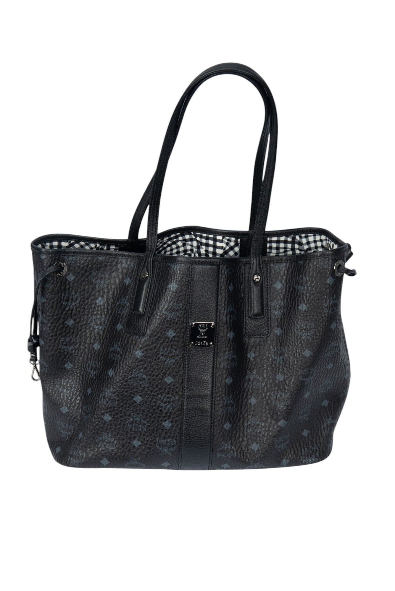 MCM Black Leather Visetos Reversible Liz Tote Bag
