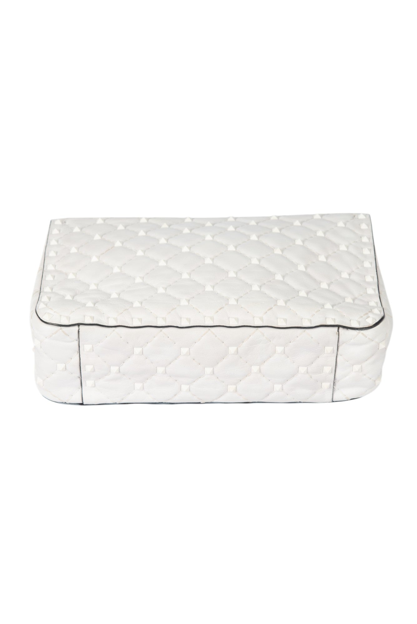 VALENTINO White Quilted Leather Rockstud Spike Shoulder Crossbody Bag