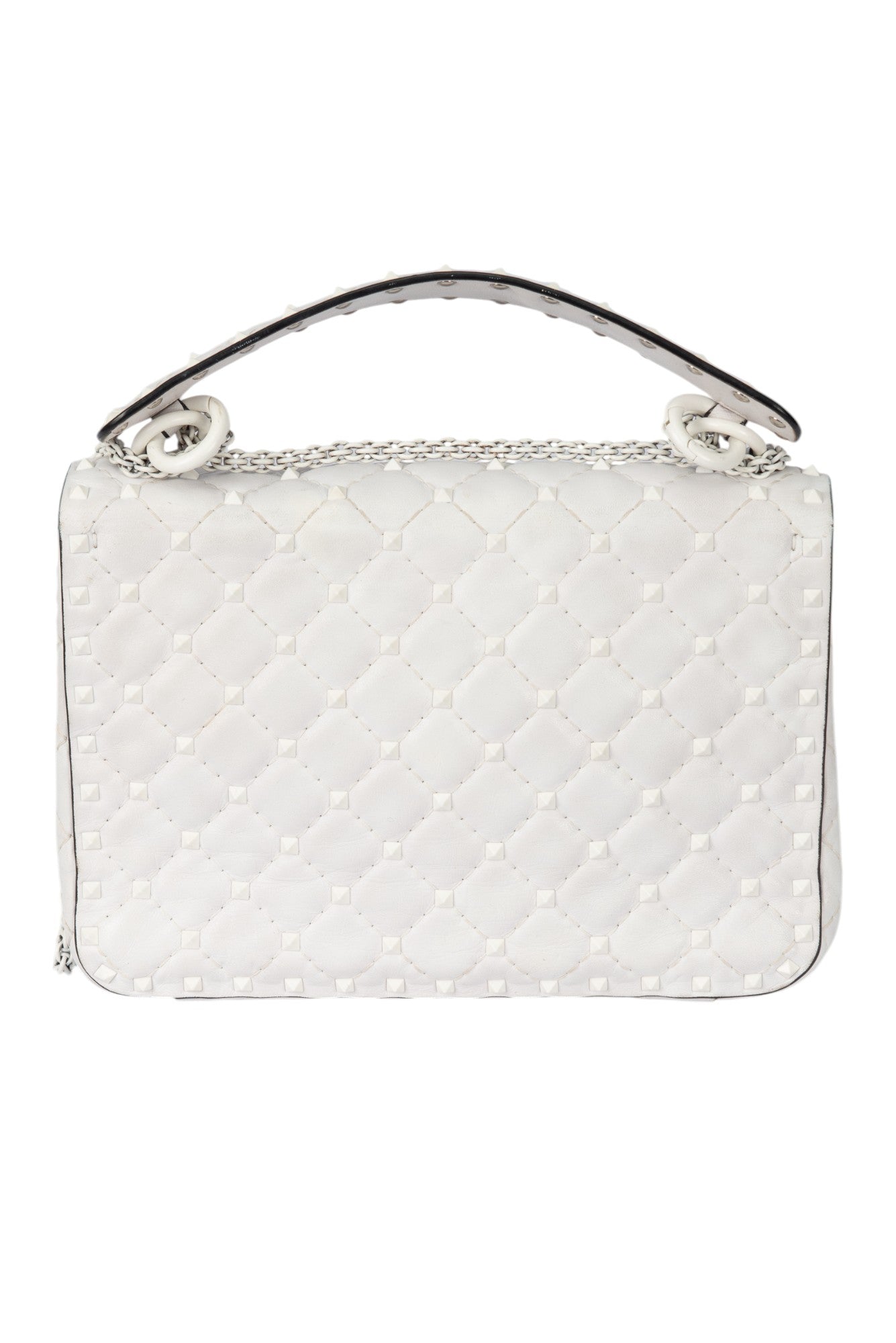 VALENTINO White Quilted Leather Rockstud Spike Shoulder Crossbody Bag