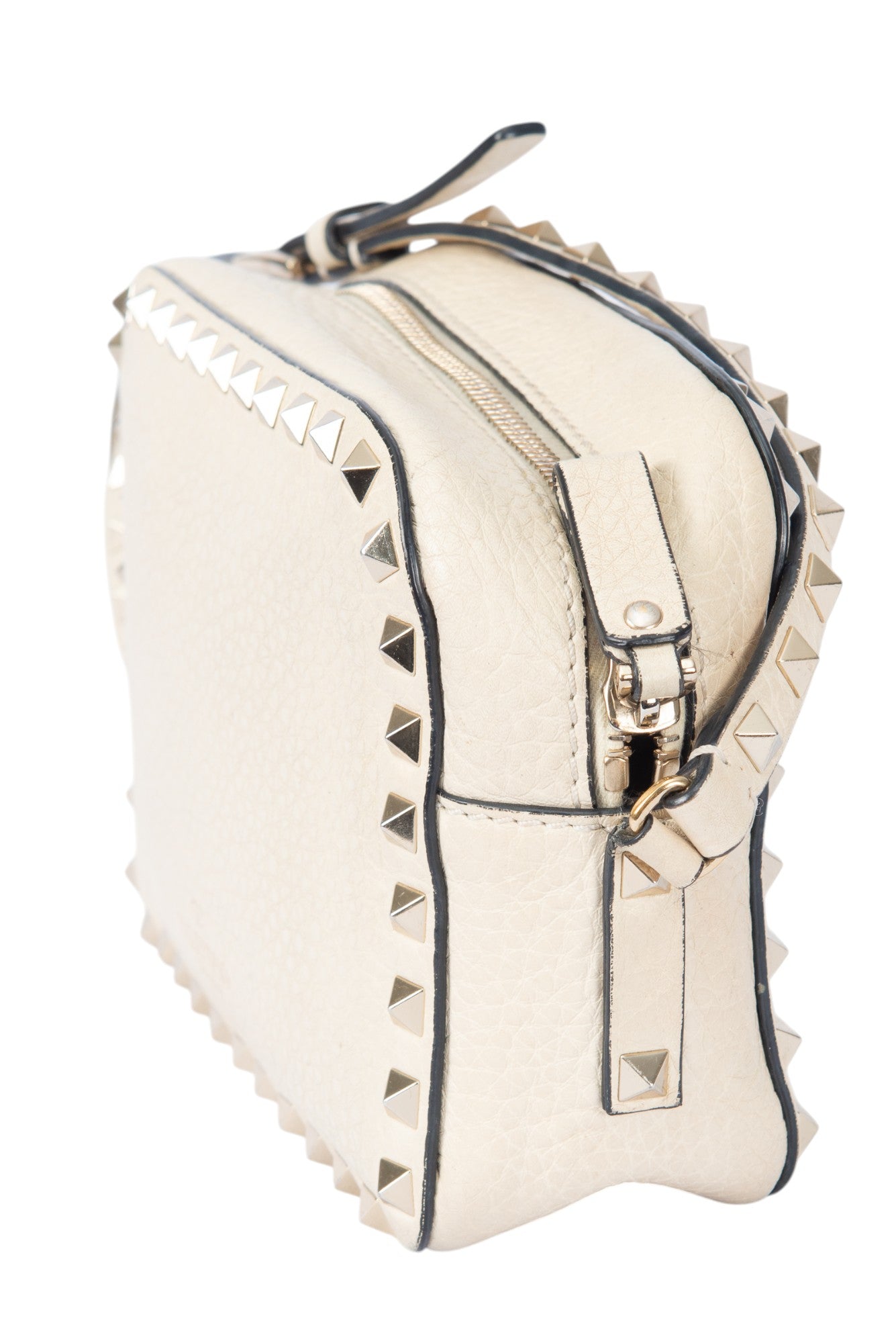 VALENTINO GARAVANI Ivory Leather Rockstud Crossbody Camera Bag
