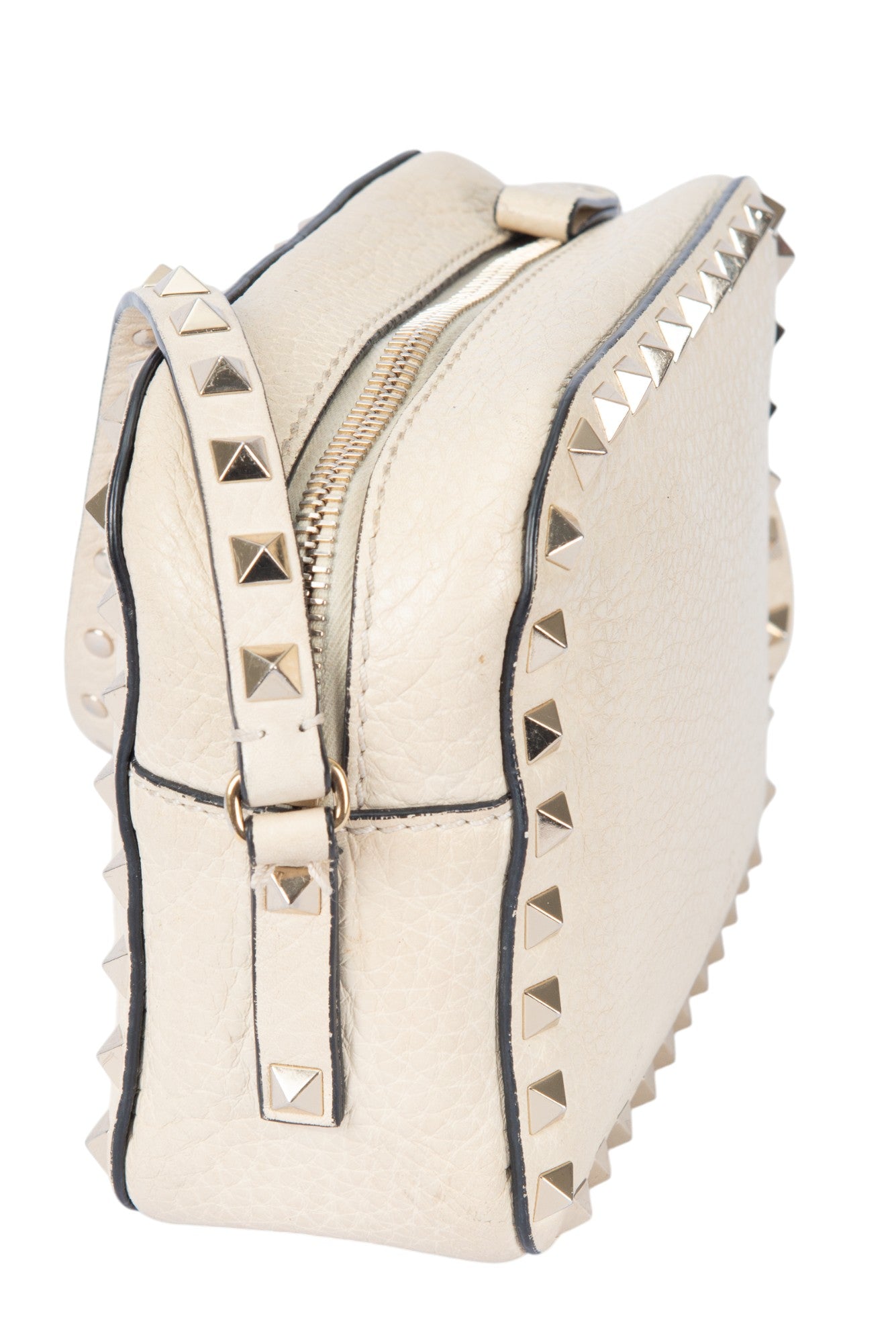 VALENTINO GARAVANI Ivory Leather Rockstud Crossbody Camera Bag