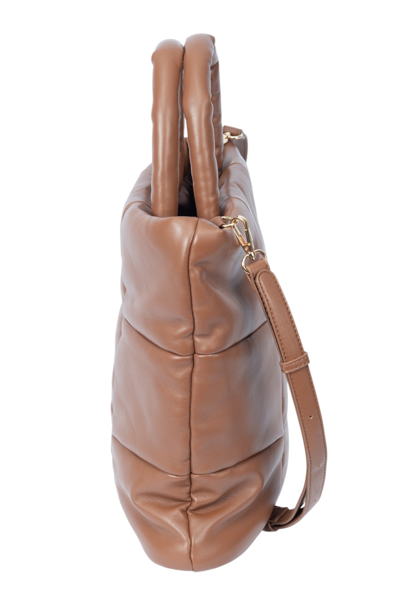 AQUA Brown Faux Leather Quilted Puffer Crossbody Tote Bag