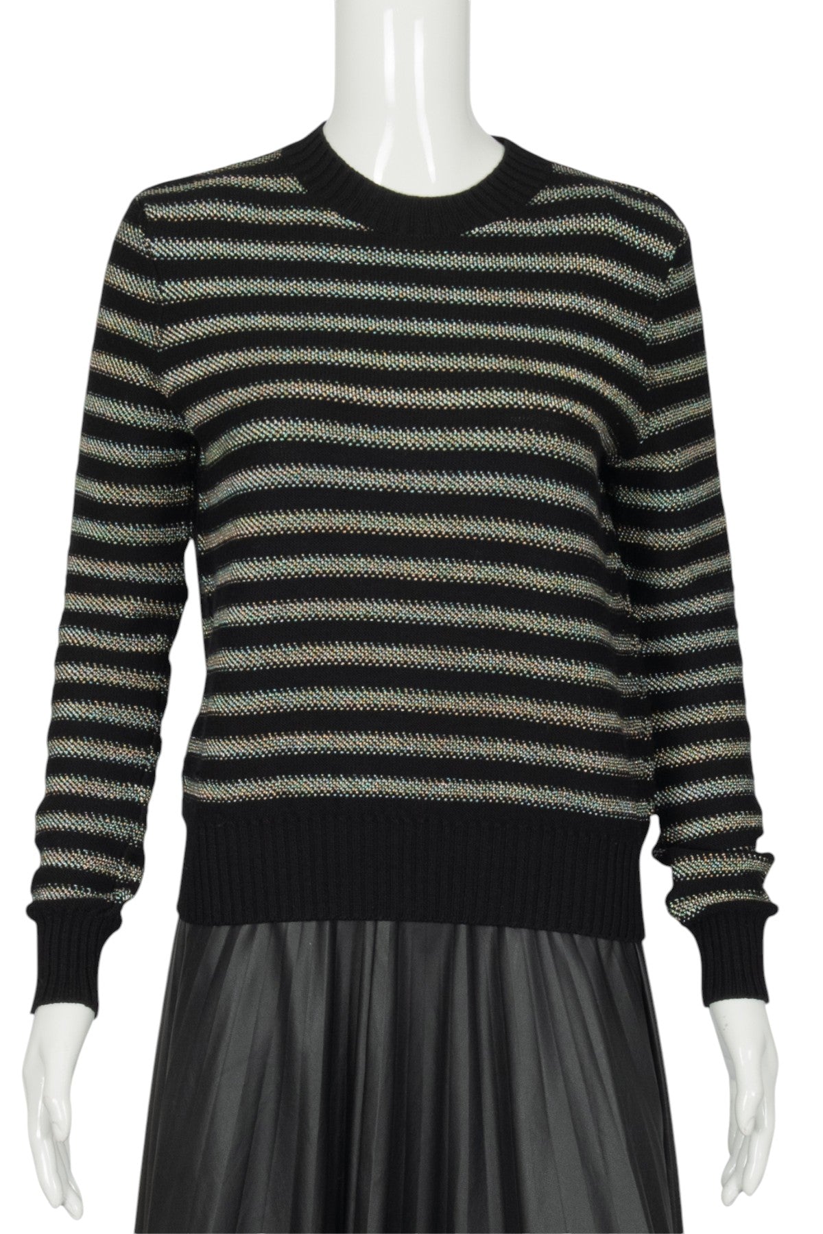 CHRISTIAN DIOR Black Wool Blend Knit Striped Sweater Size 8 EU 40