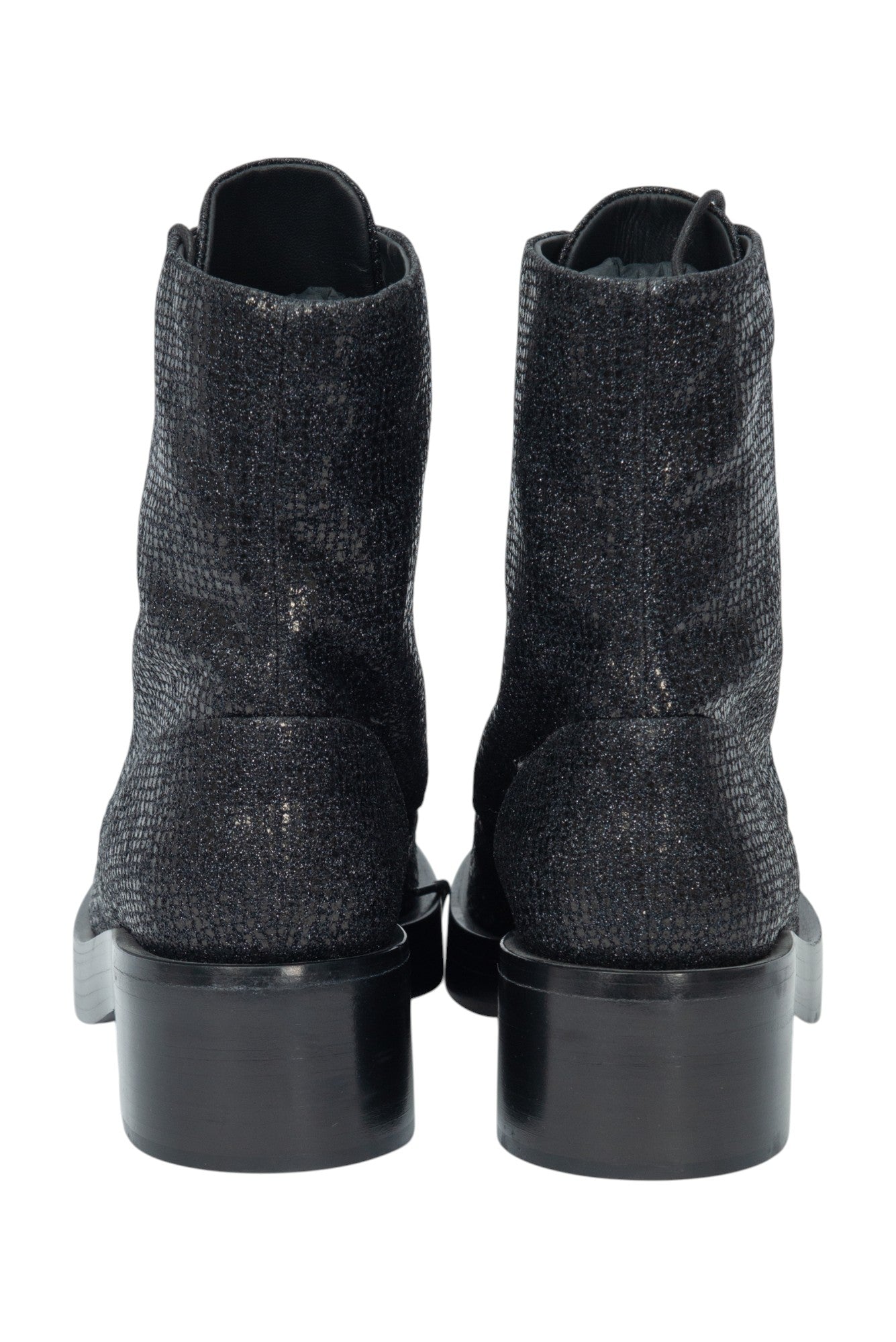 CHANEL Black Fabric Grosgrain CC Cap Toe Combat Boots Size 38.5 US 8.5