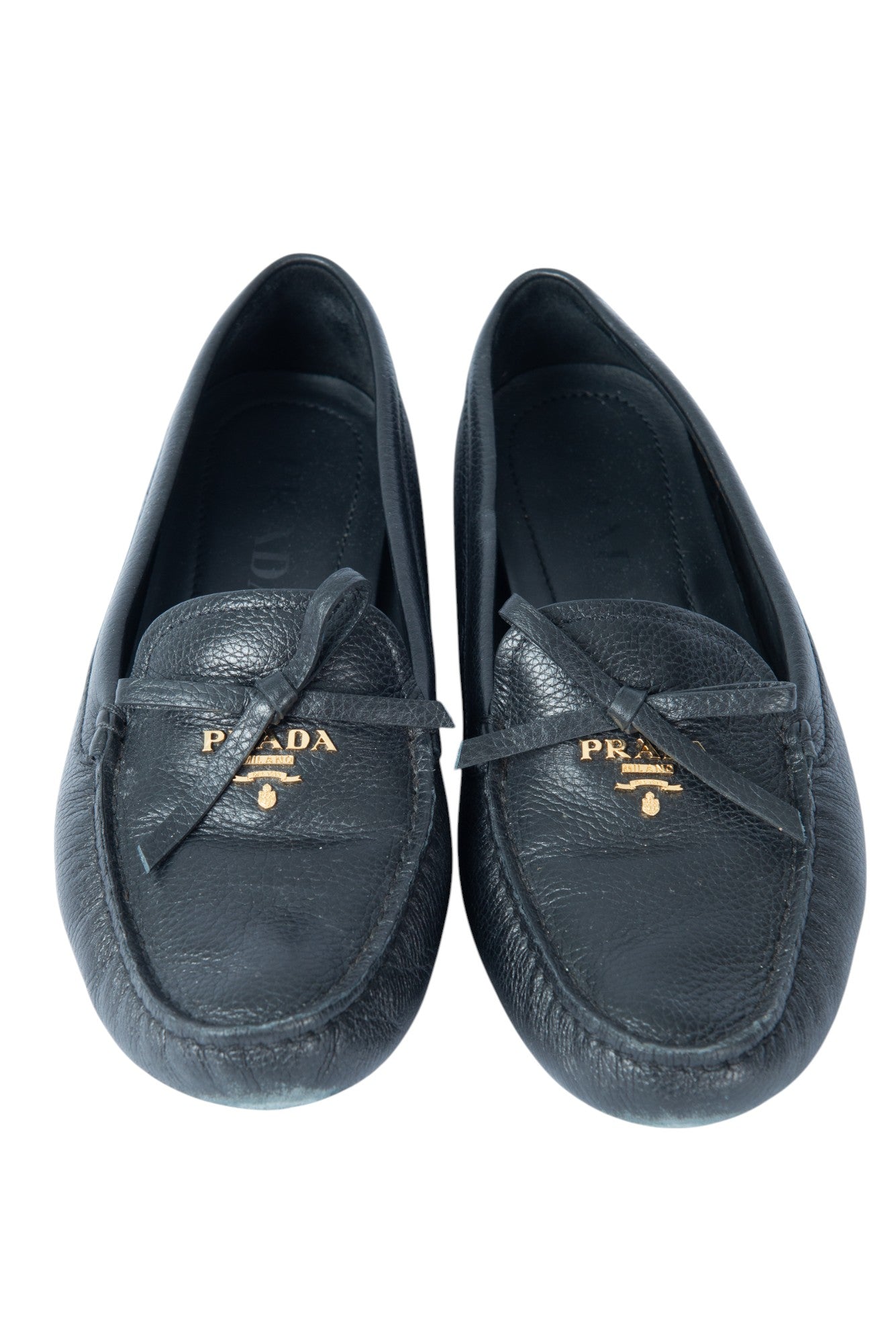 PRADA Black Leather Bow Logo Loafers Size 38.5 US 8.5