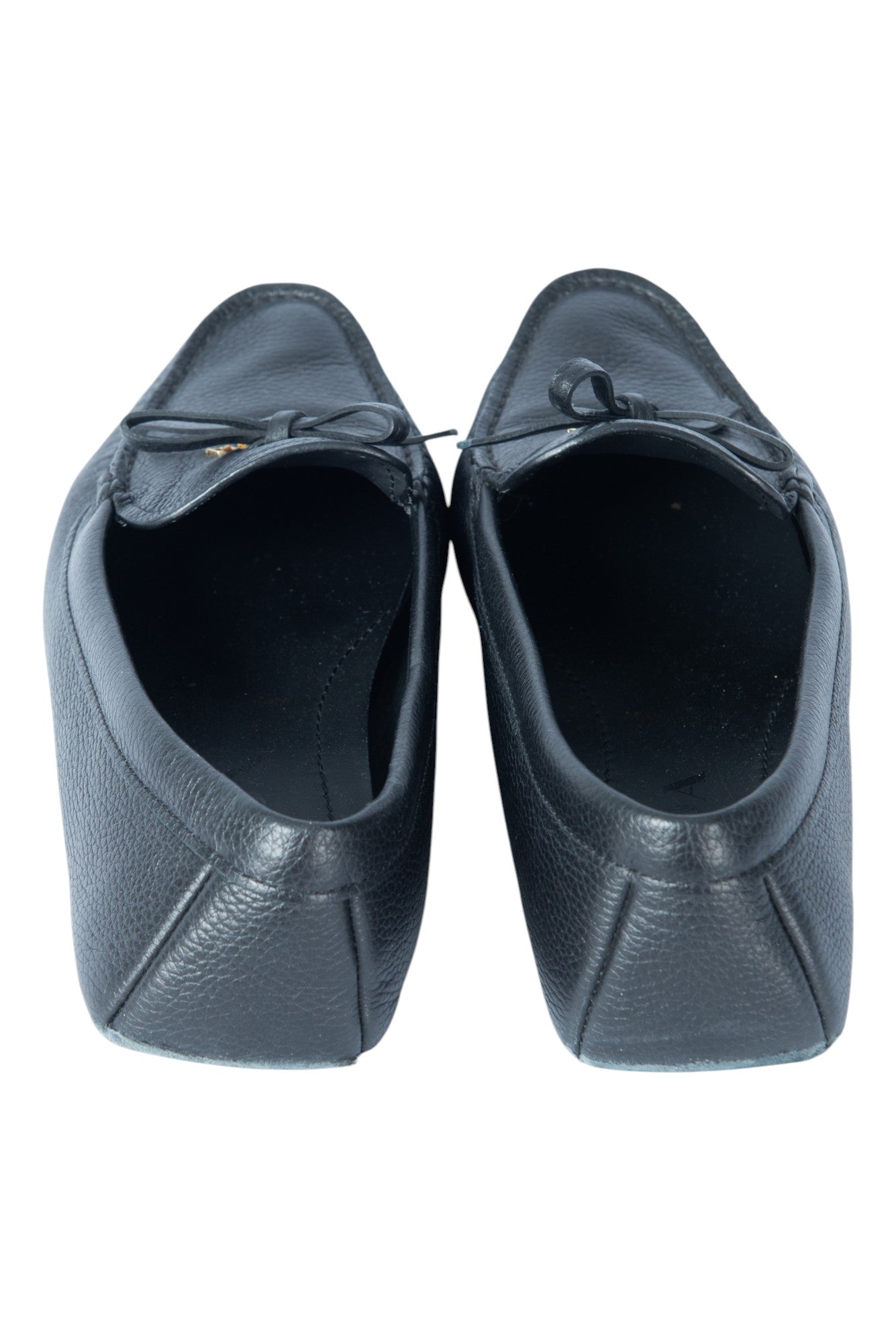 PRADA Black Leather Bow Logo Loafers Size 38.5 US 8.5