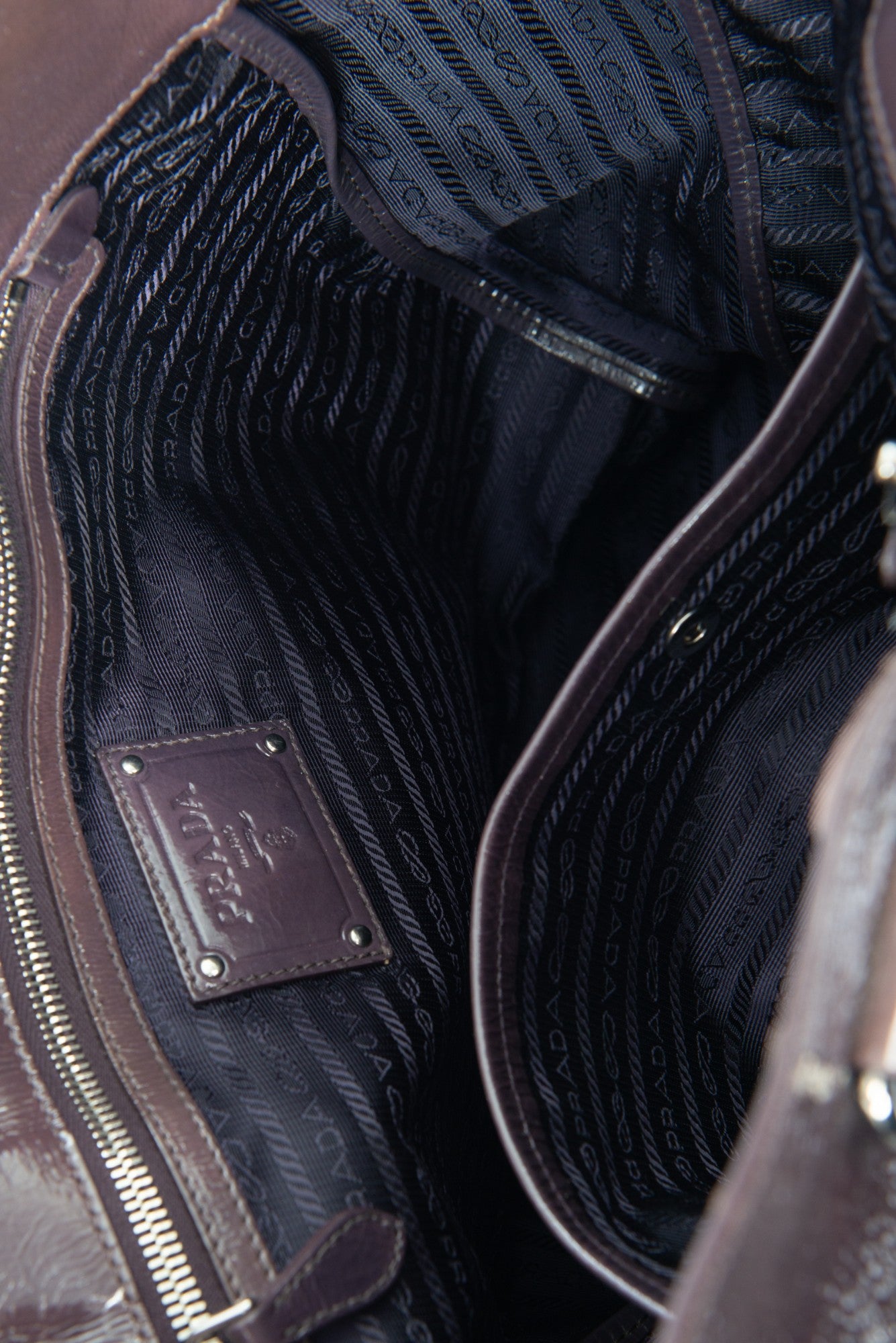 PRADA Purple Patent Leather Logo Tote Bag