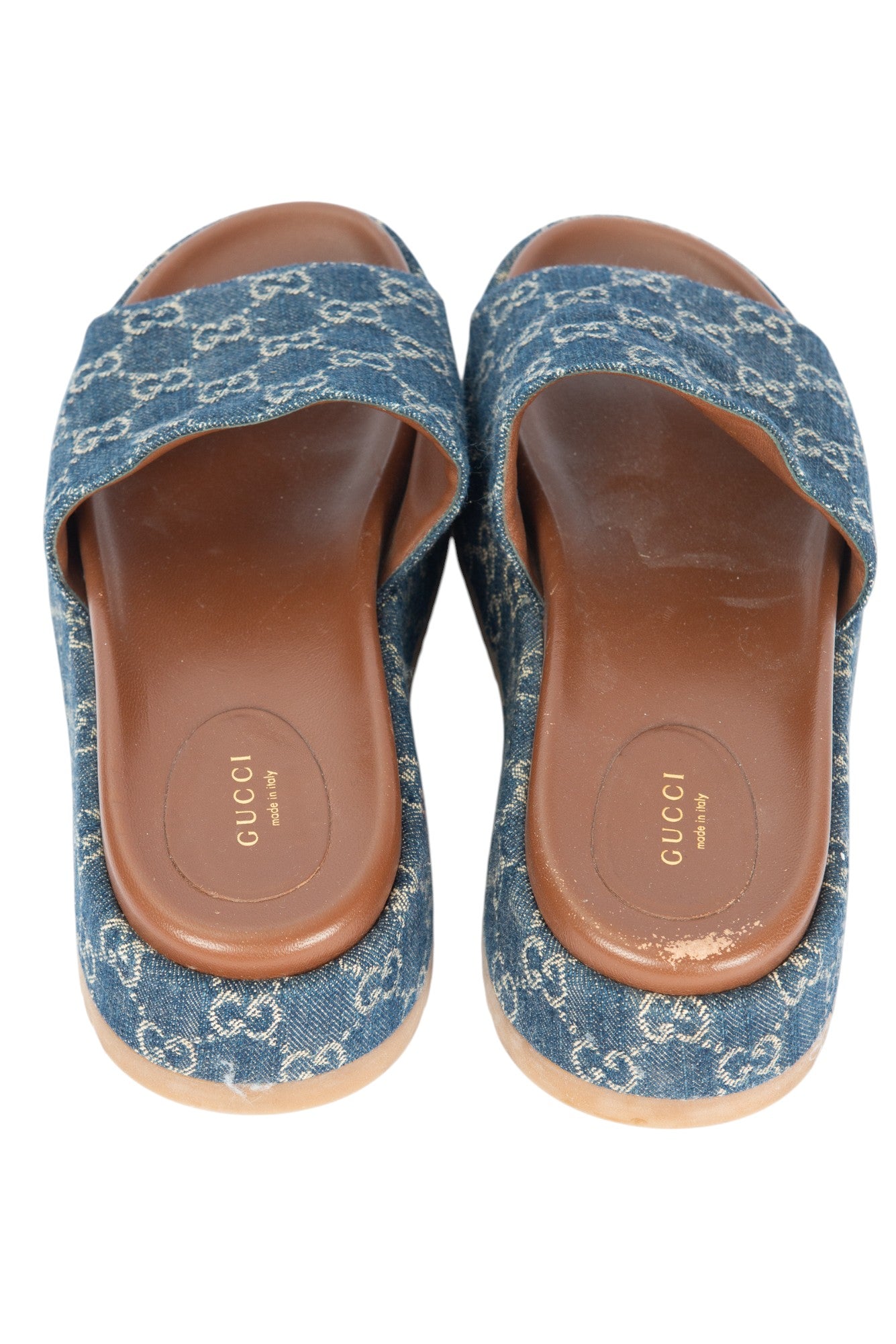 GUCCI Blue Denim GG Monogram Platform Slides Size 41 US 11
