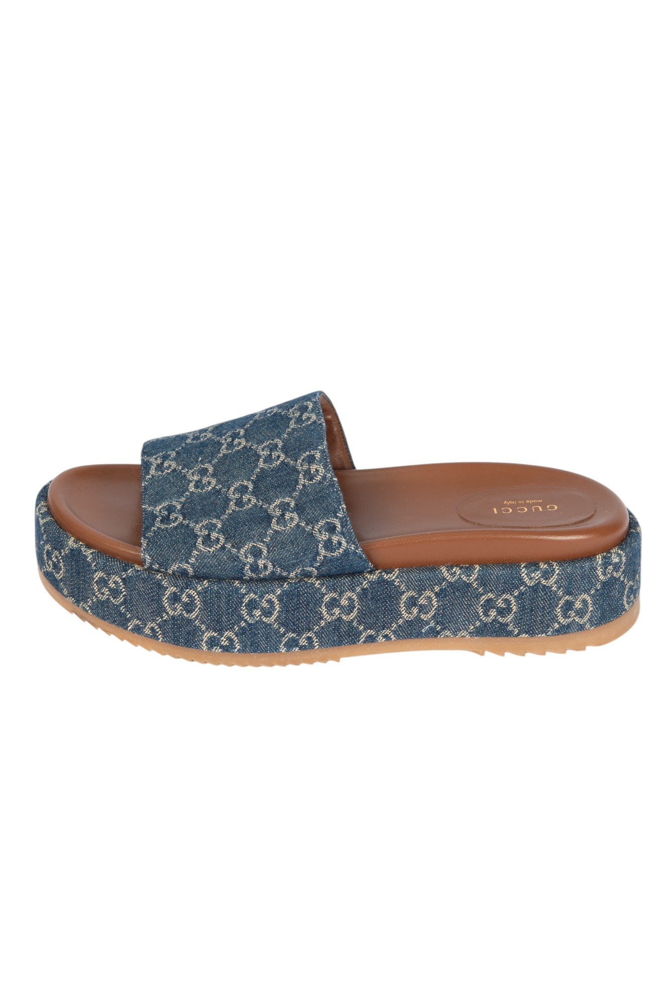 GUCCI Blue Denim GG Monogram Platform Slides Size 41 US 11