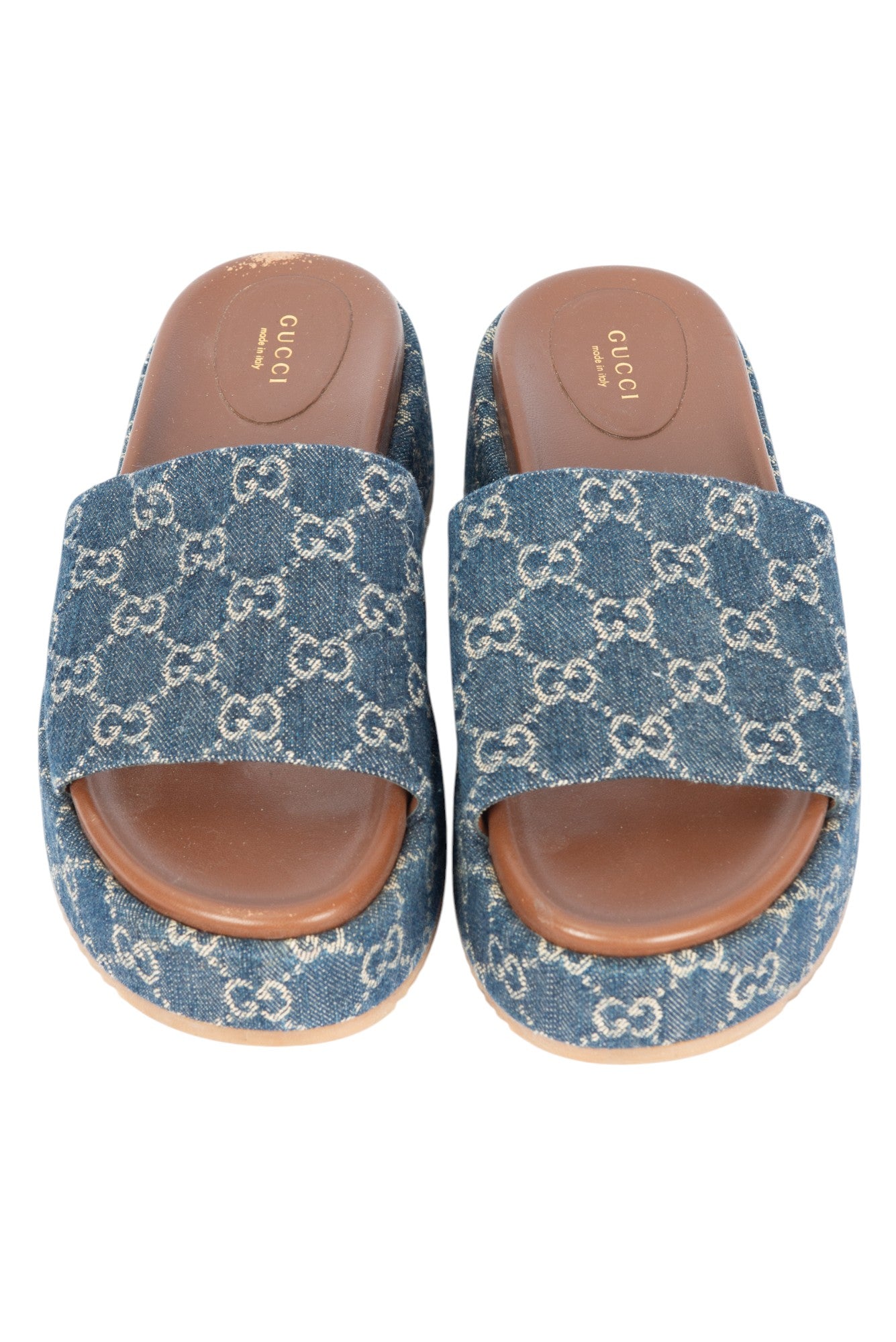 GUCCI Blue Denim GG Monogram Platform Slides Size 41 US 11