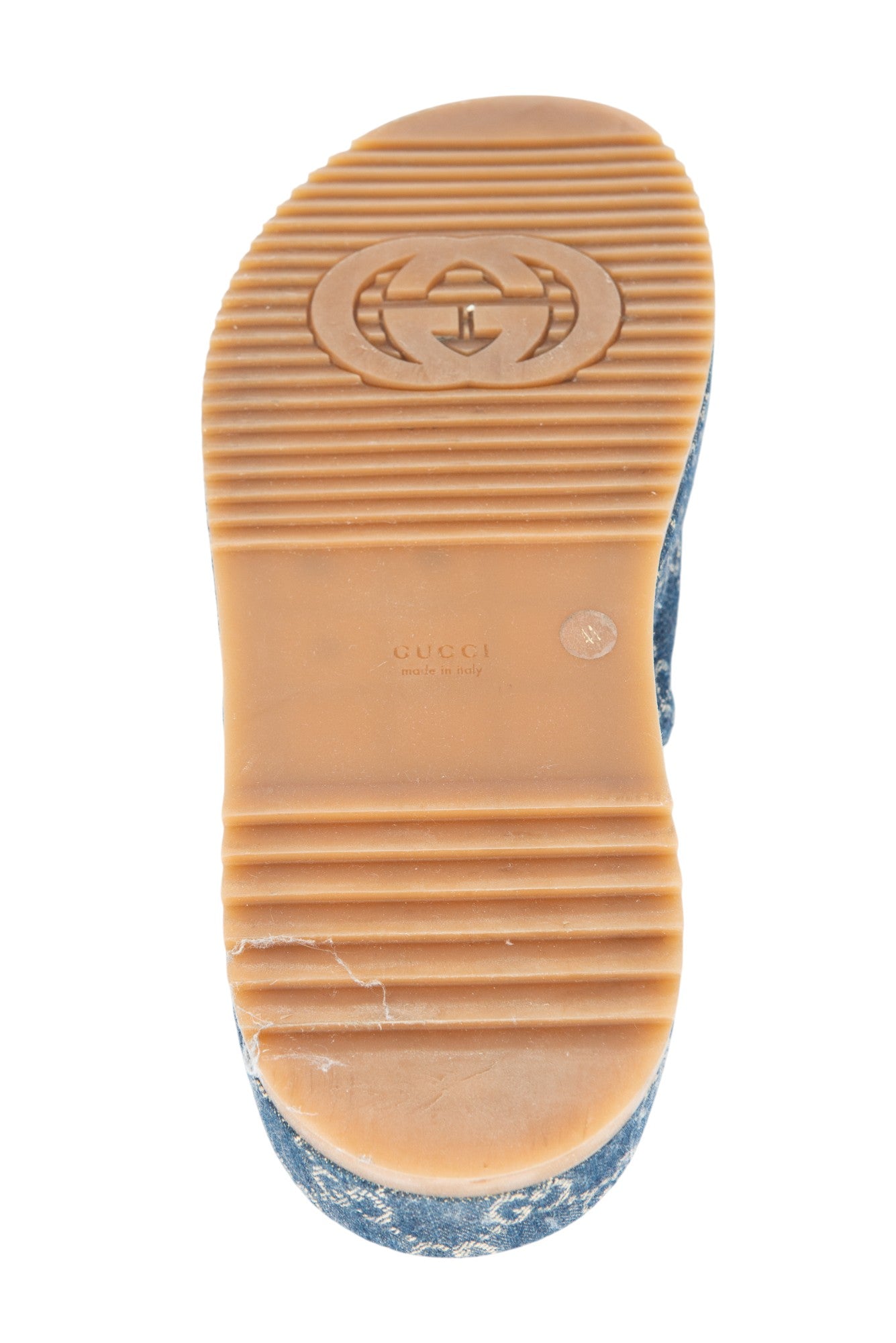 GUCCI Blue Denim GG Monogram Platform Slides Size 41 US 11