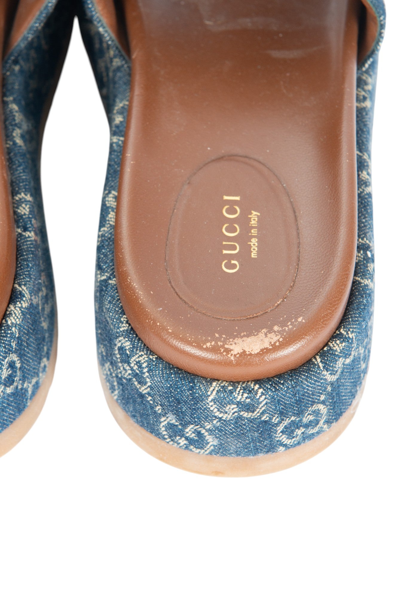 GUCCI Blue Denim GG Monogram Platform Slides Size 41 US 11