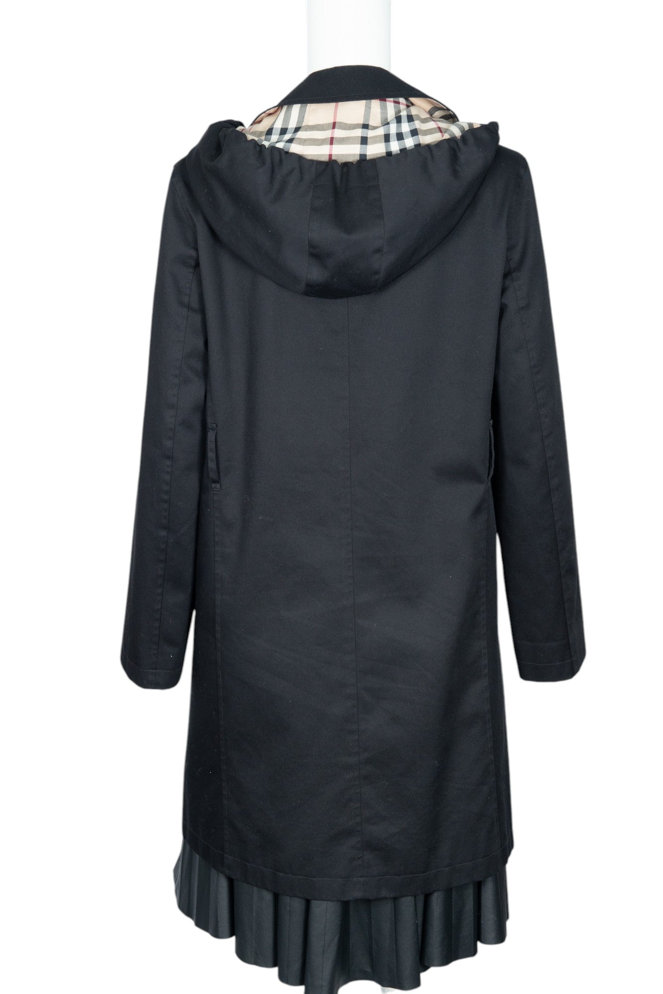 BURBERRY Black Cotton Blend Hooded Rain Coat Size 6