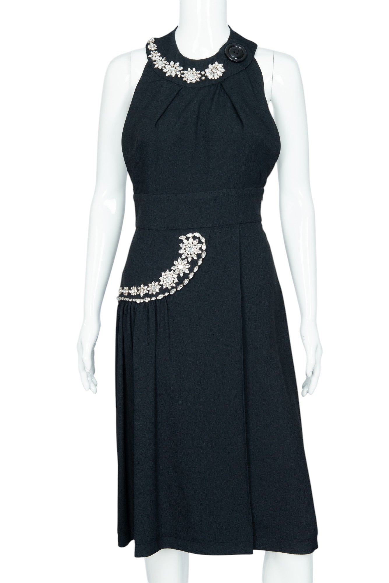 MIU MIU Black Rhinestone Embellished Midi Dress Size 40 US 4