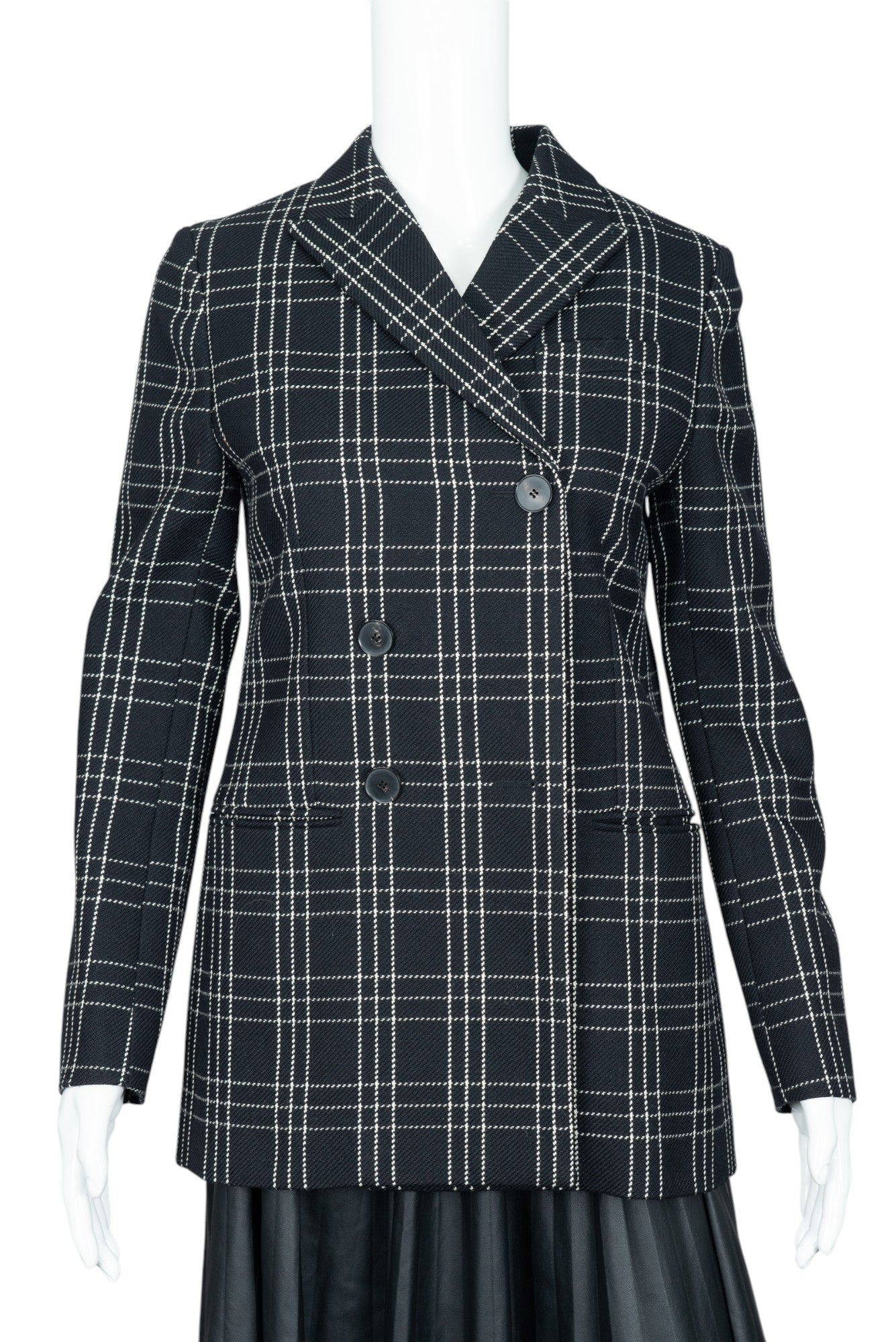 CHRISTIAN DIOR Black White Cotton Plaid Blazer Size 4