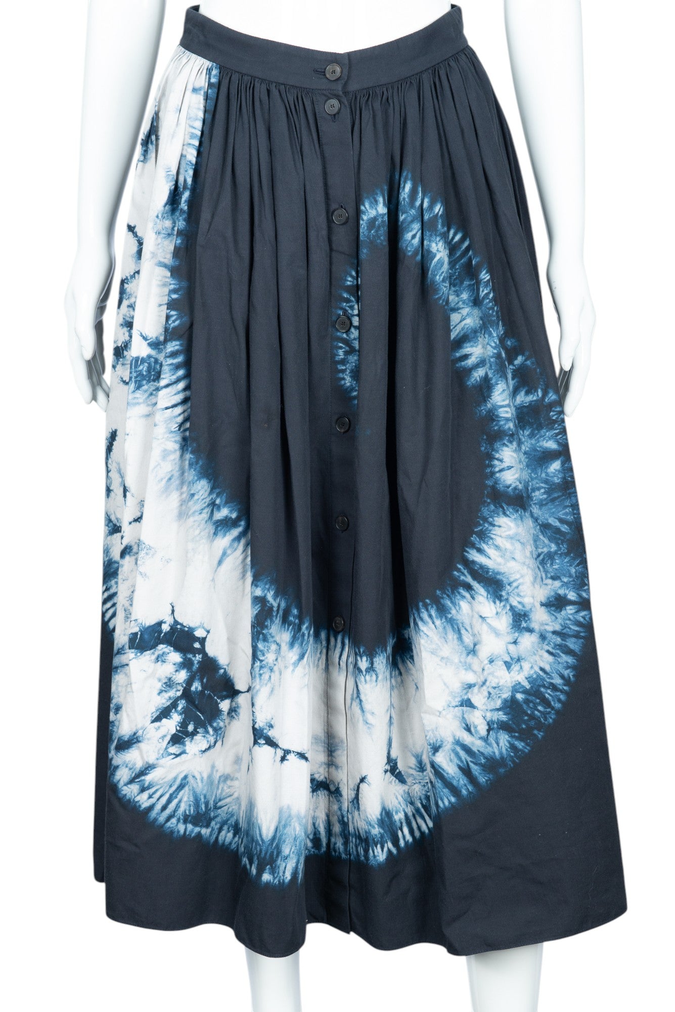 CHRISTIAN DIOR Blue Cotton Tie-Dye Print Midi Skirt Size 6 EU 38