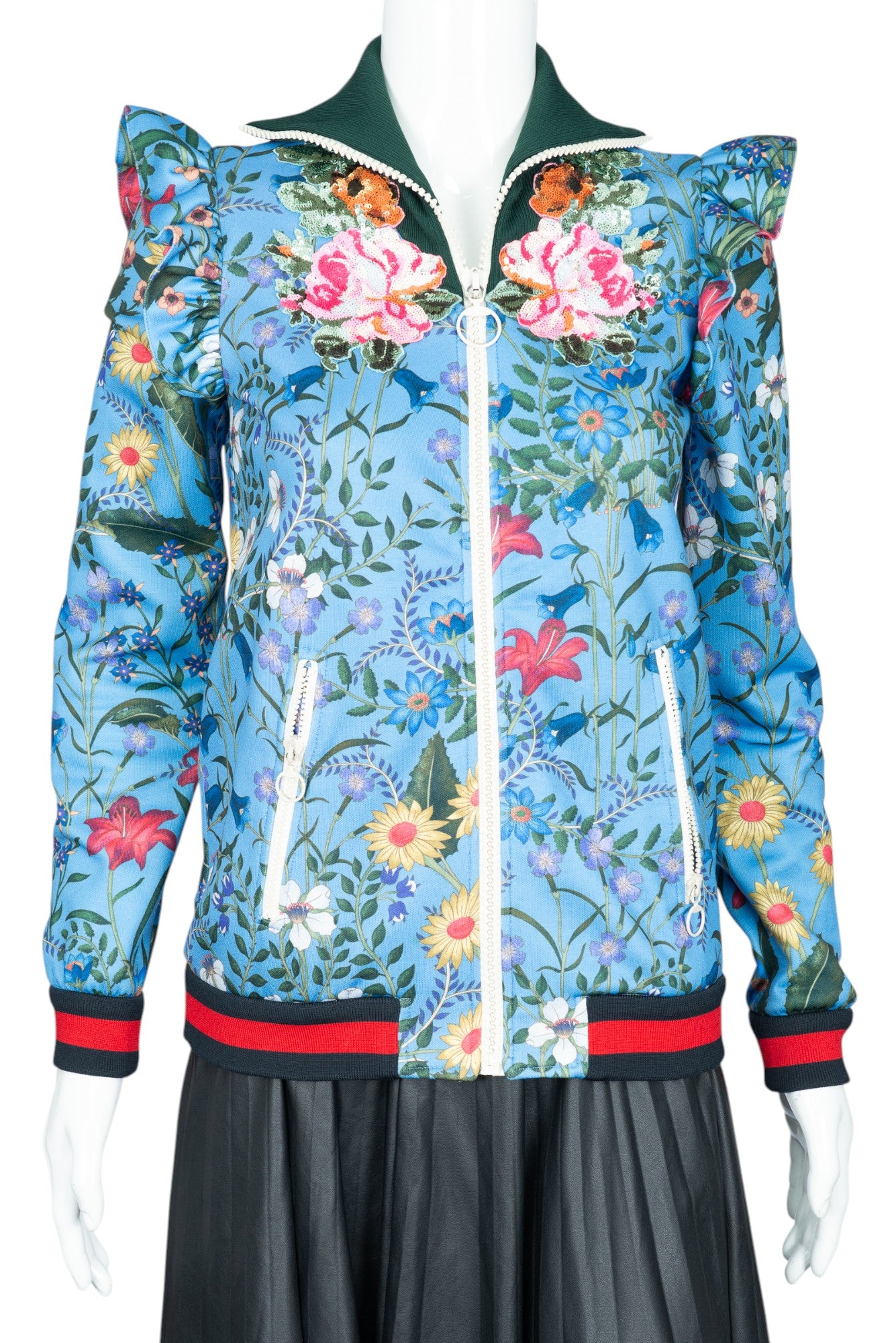 GUCCI Blue Multi Cotton Blend Floral Jacket Size Small
