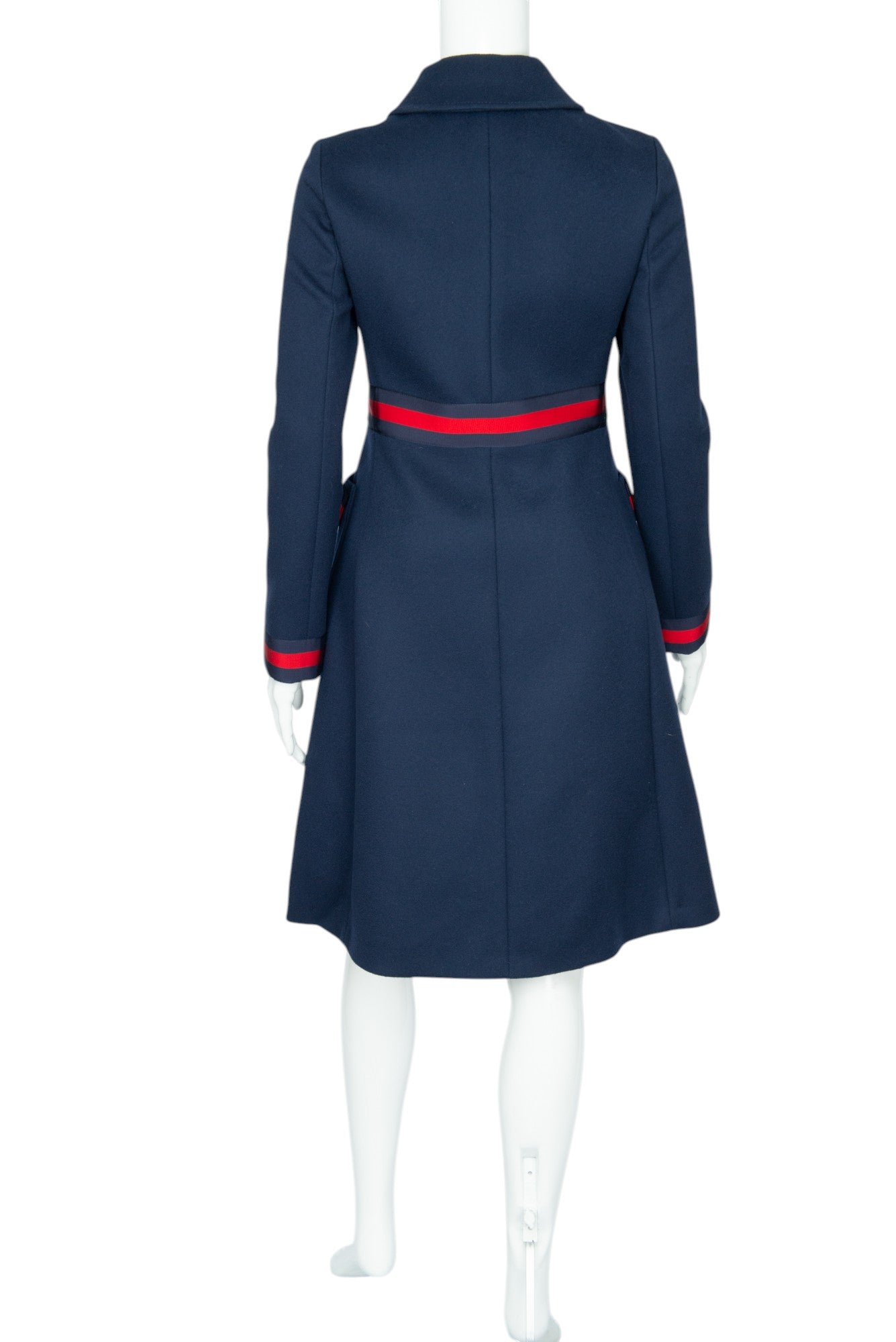 GUCCI Blue Wool Sylvie Bow Detail Coat Size 38 US 2
