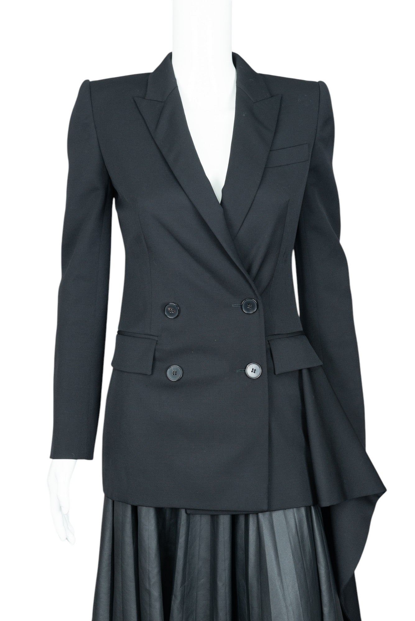 ALEXANDER MCQUEEN Black Wool Asymmetric Blazer Size XS