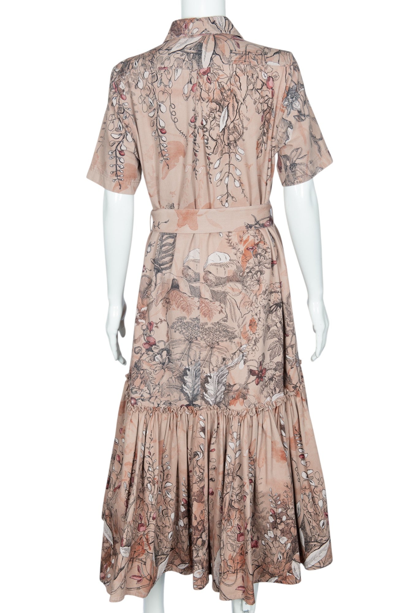 CHRISTIAN DIOR Pink Floral Print Belted Midi Dress Size 4