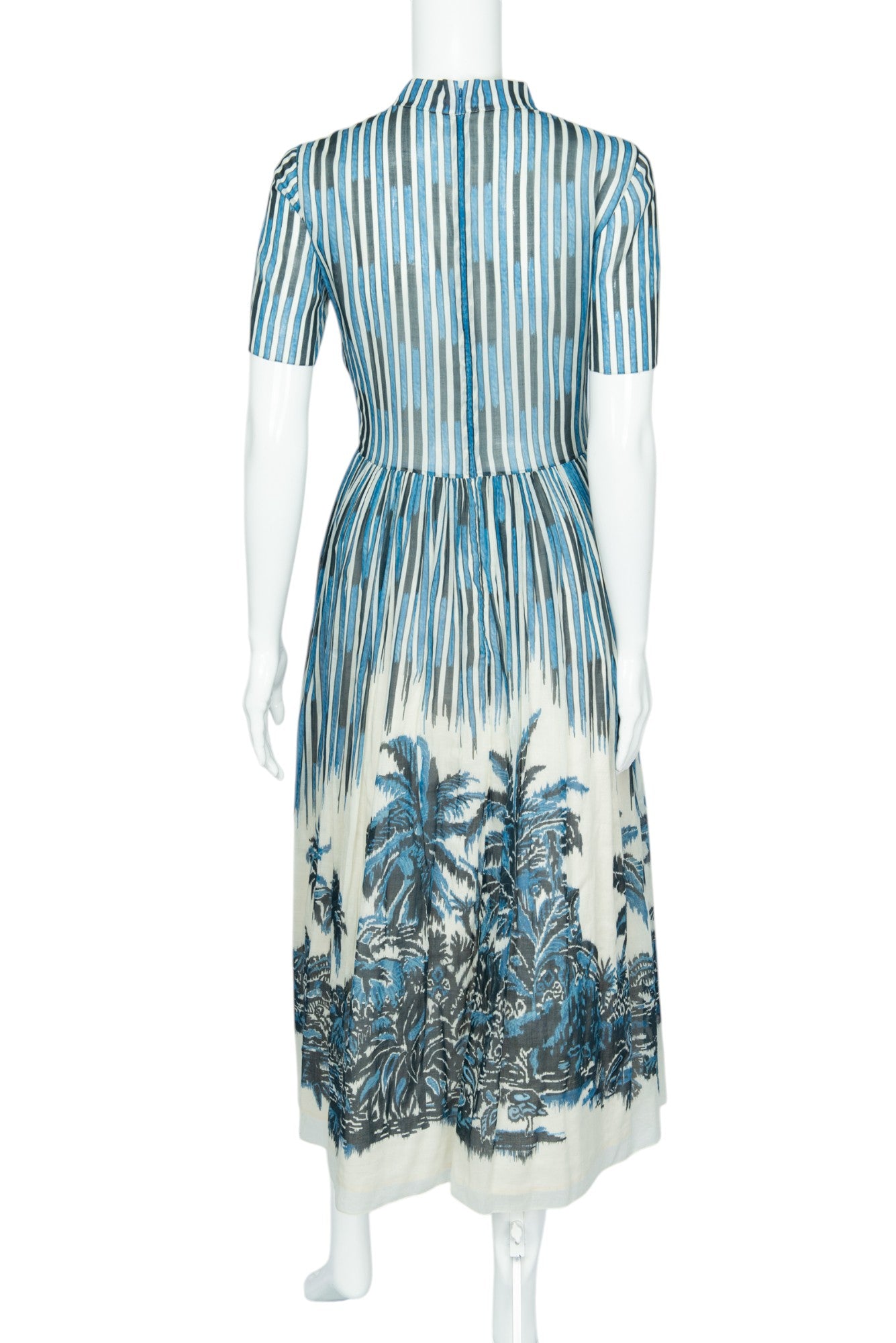 CHRISTIAN DIOR Blue White Silk Striped Dress Size 4 EU 36