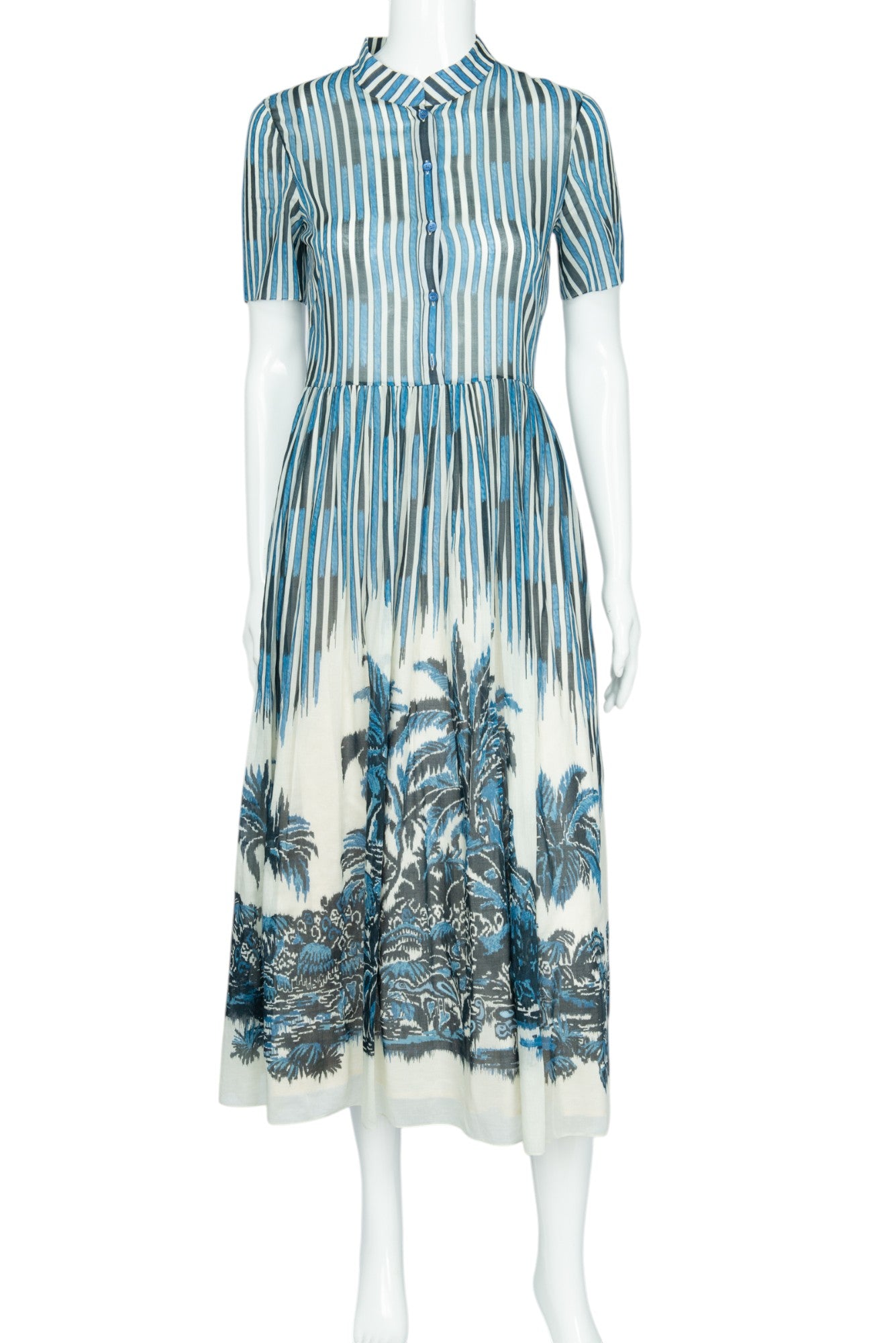 CHRISTIAN DIOR Blue White Silk Striped Dress Size 4 EU 36