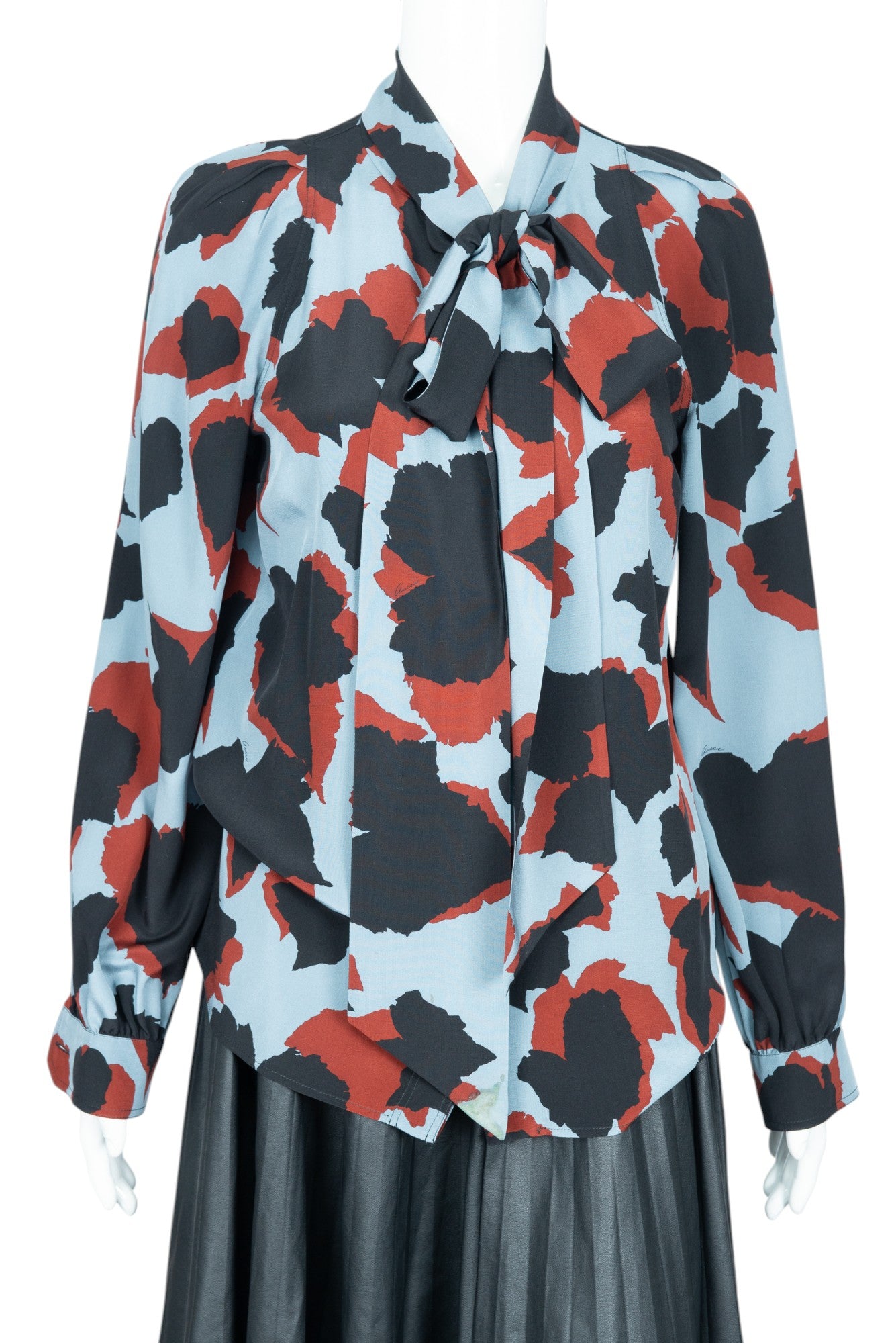 GUCCI Silk Printed Neck Tie Blouse Top Size 38 US 2