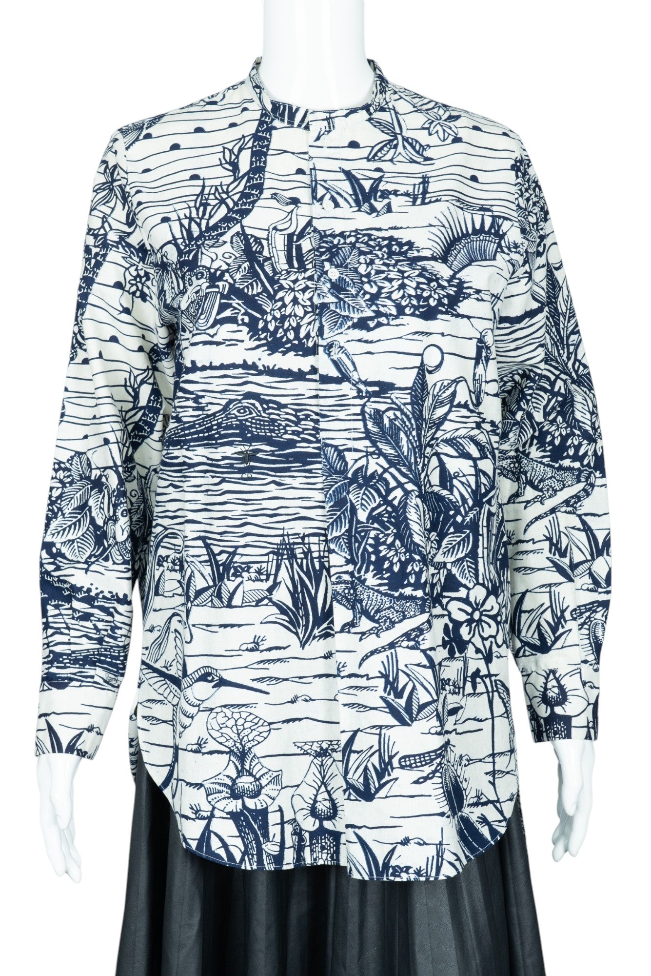 CHRISTIAN DIOR White Blue Cotton Printed Top Size 4 EU 36